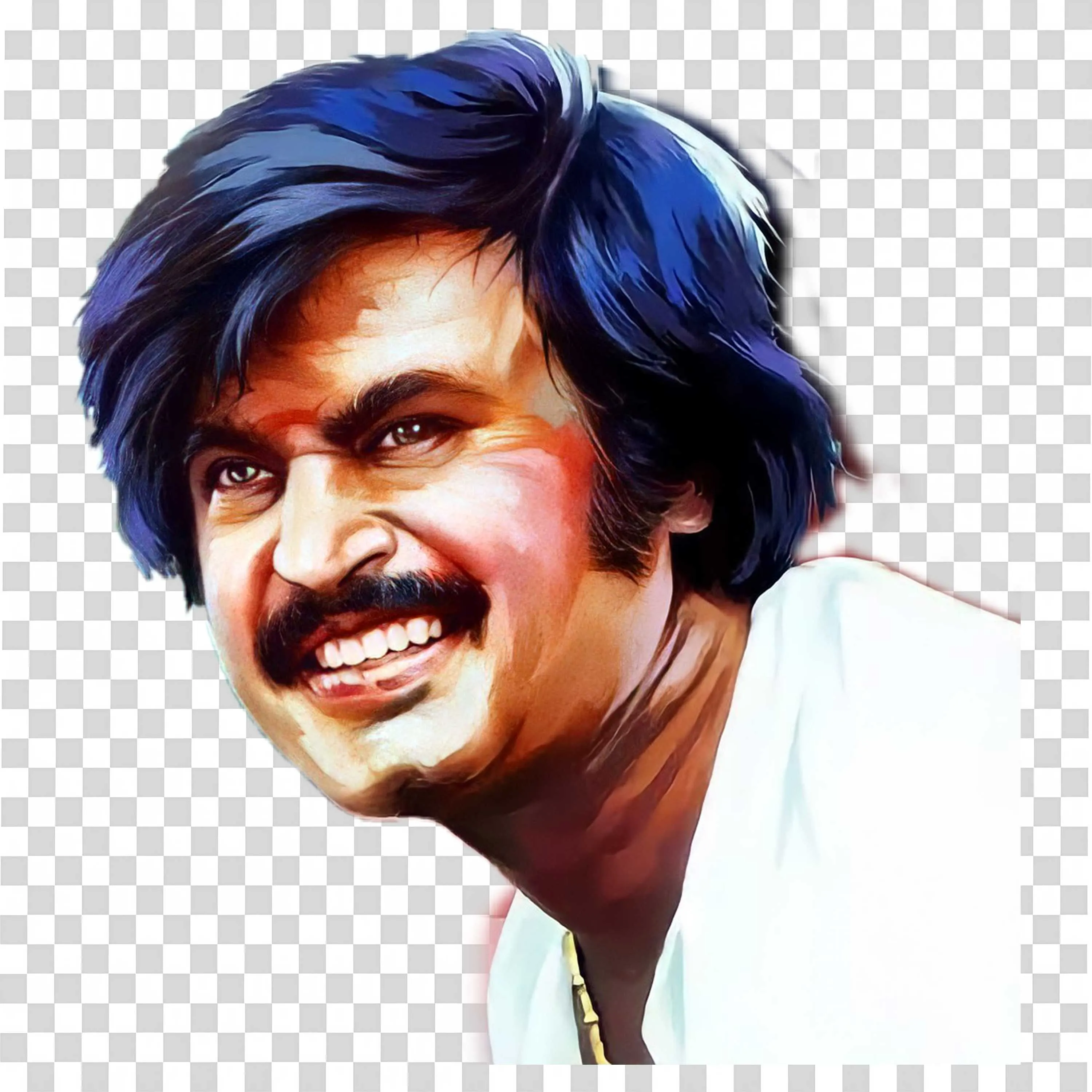 Rajinikanth in White Outfit with Messy Hair and Big Smile PNG