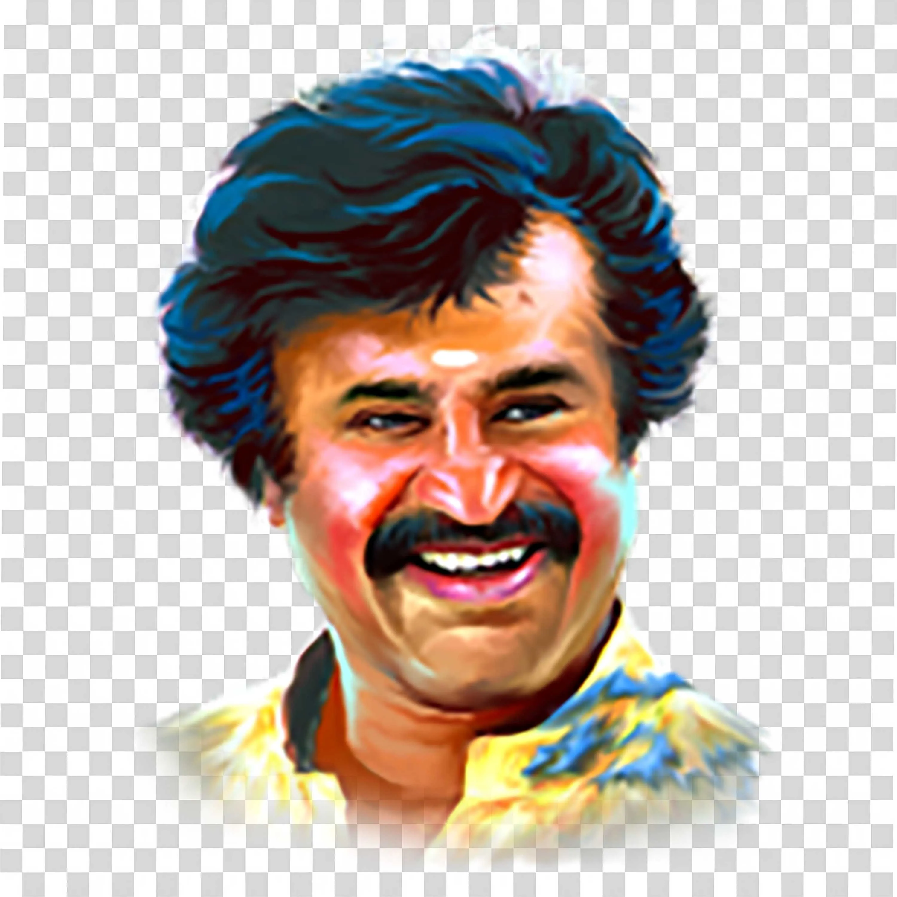 Rajinikanth Laughing in Yellow Shirt with Fluffy Hair Look PNG