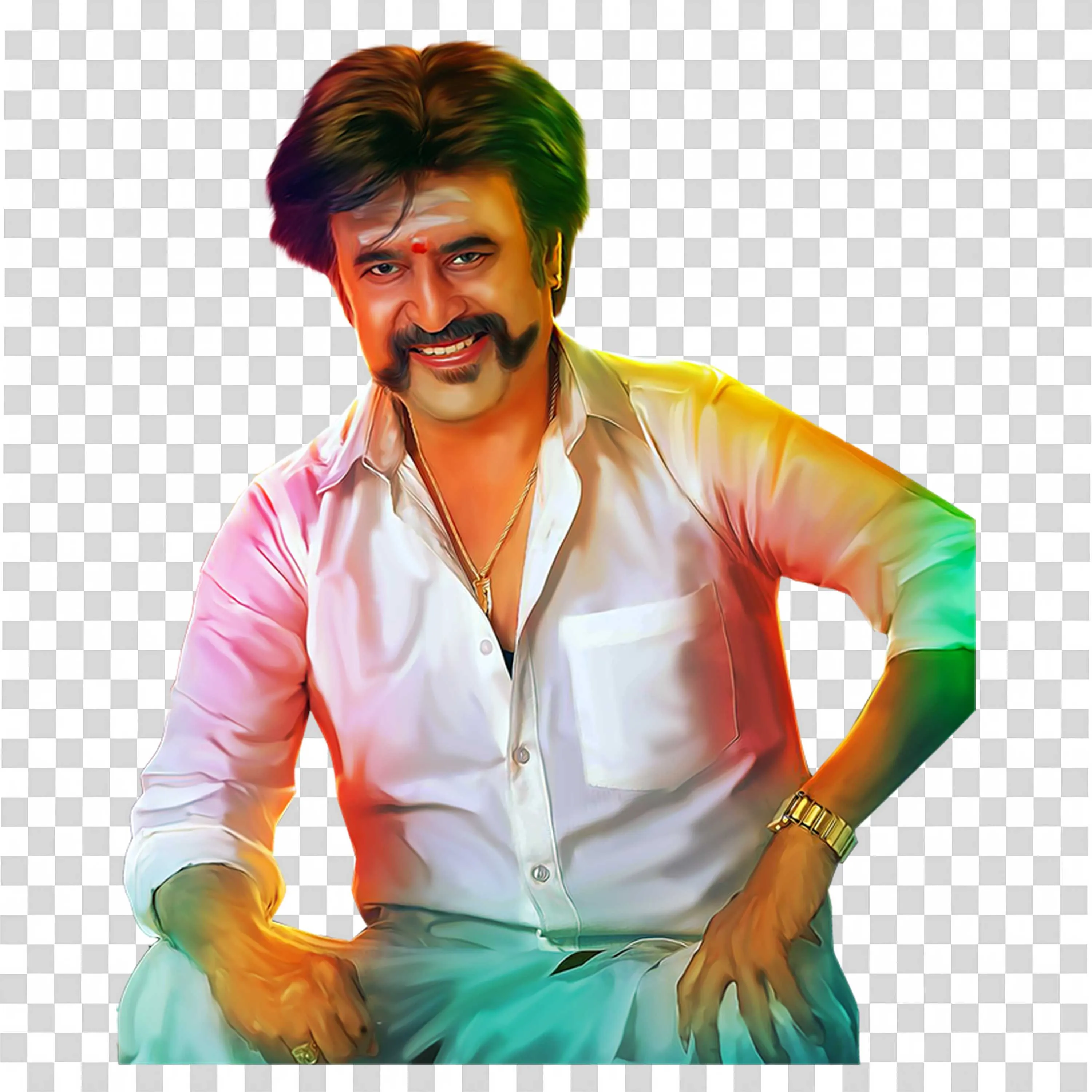 Rajinikanth Petta Look Digital Portrait with Mustache Style Art PNG