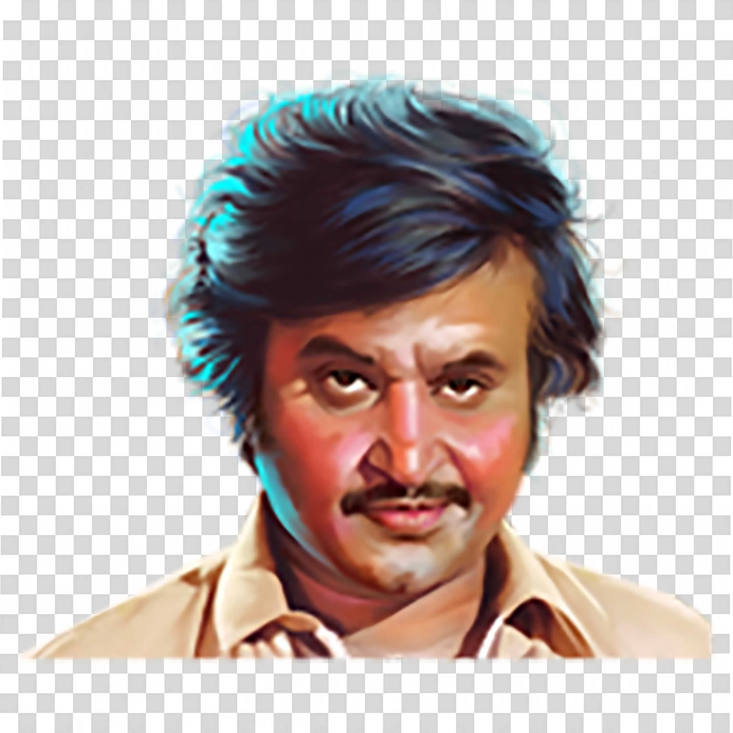 Rajinikanth Retro Look with Intense Gaze and Casual Shirt Art