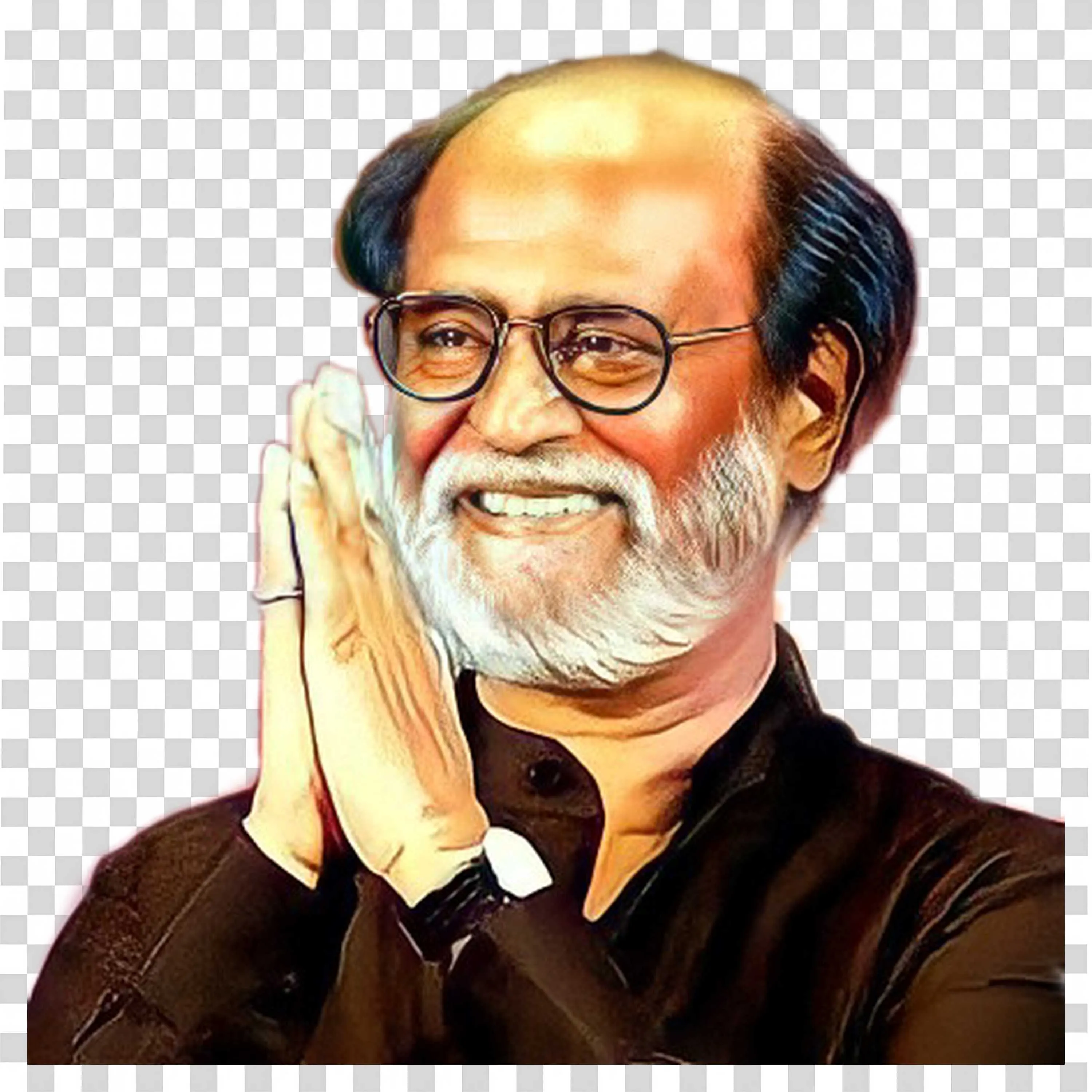 Rajinikanth Smiling Portrait Classic Namaste Pose Free PNG
