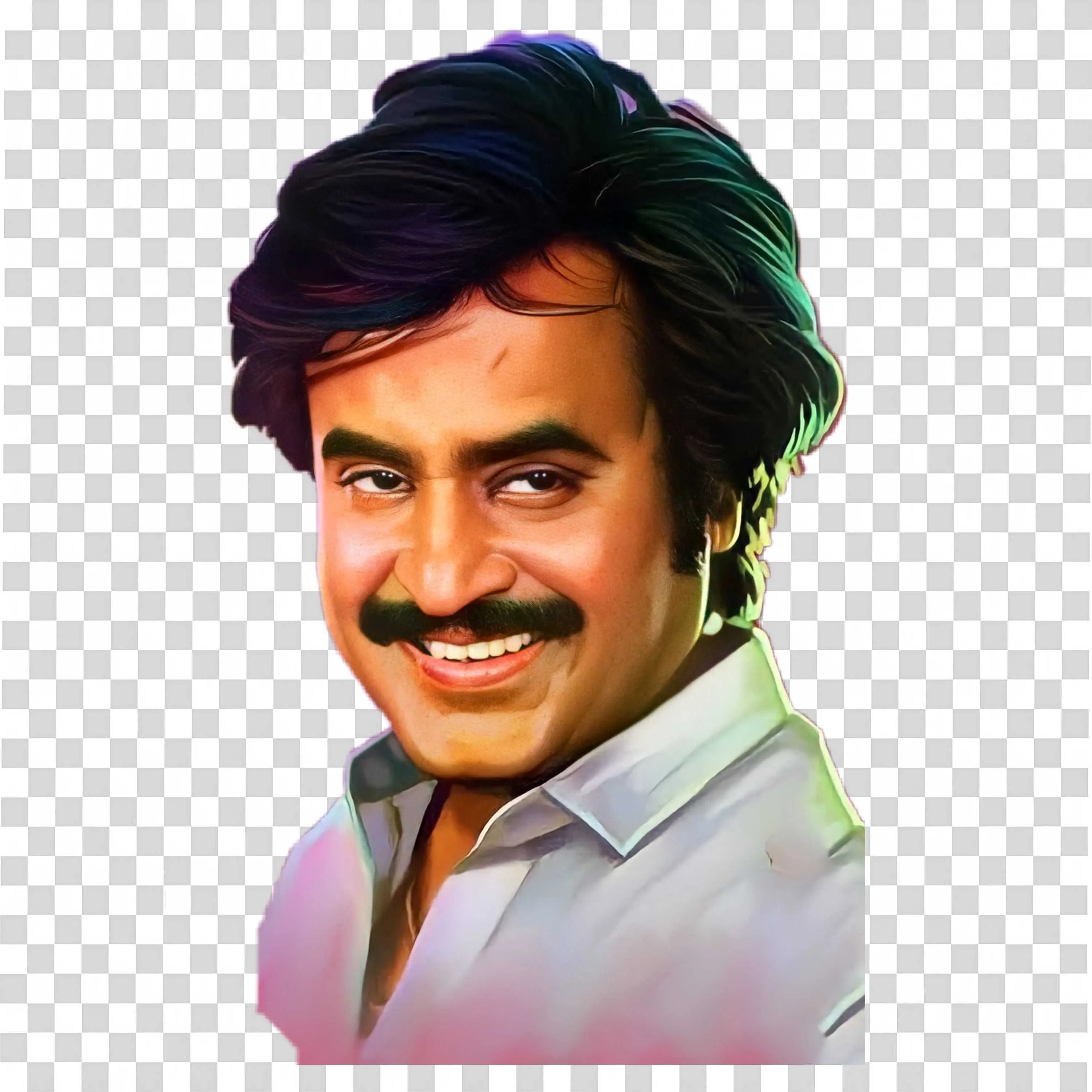 Rajinikanth Smiling Portrait with Classic Hairstyle Art Free Download