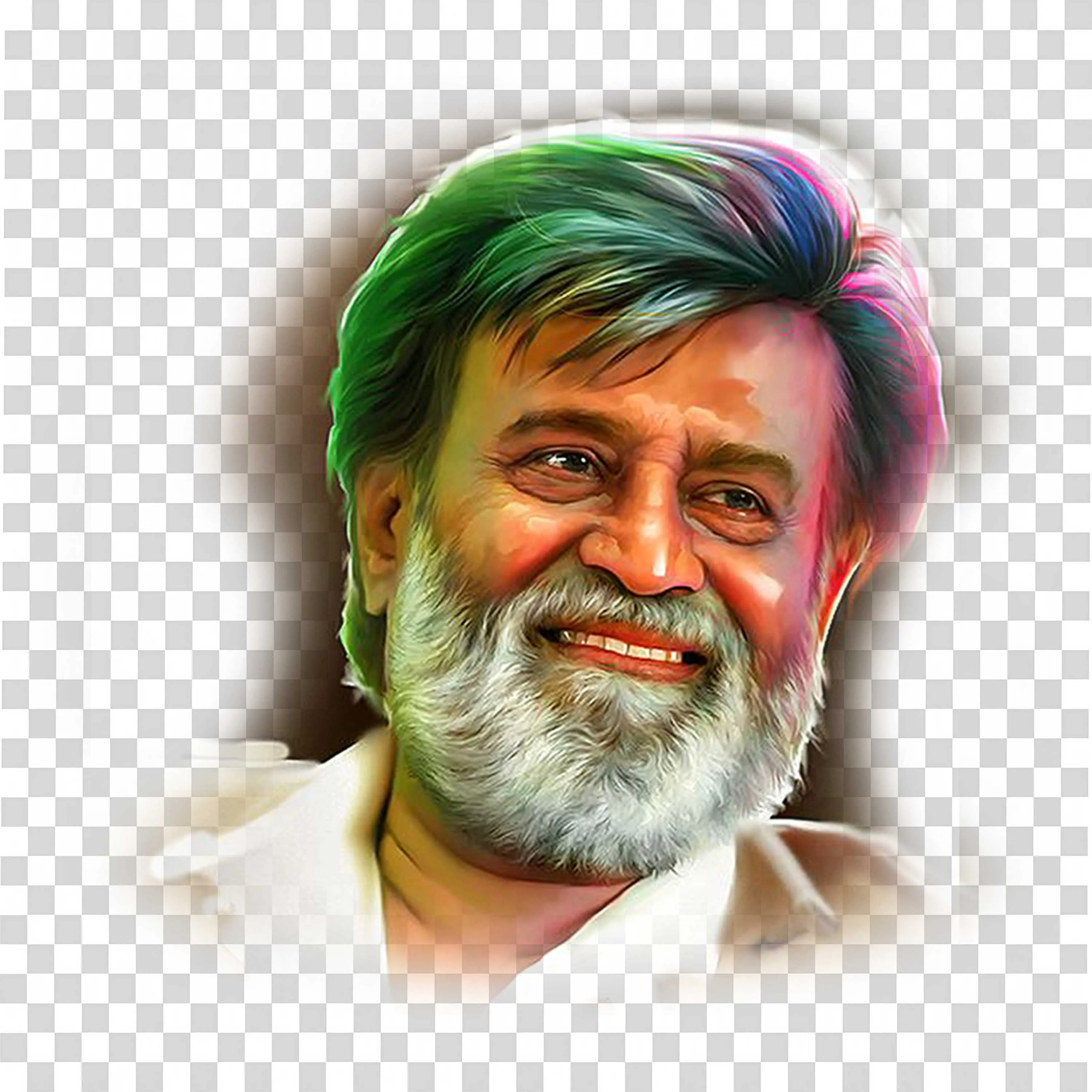 Rajinikanth Smiling with White Beard in Elegant Portrait PNG