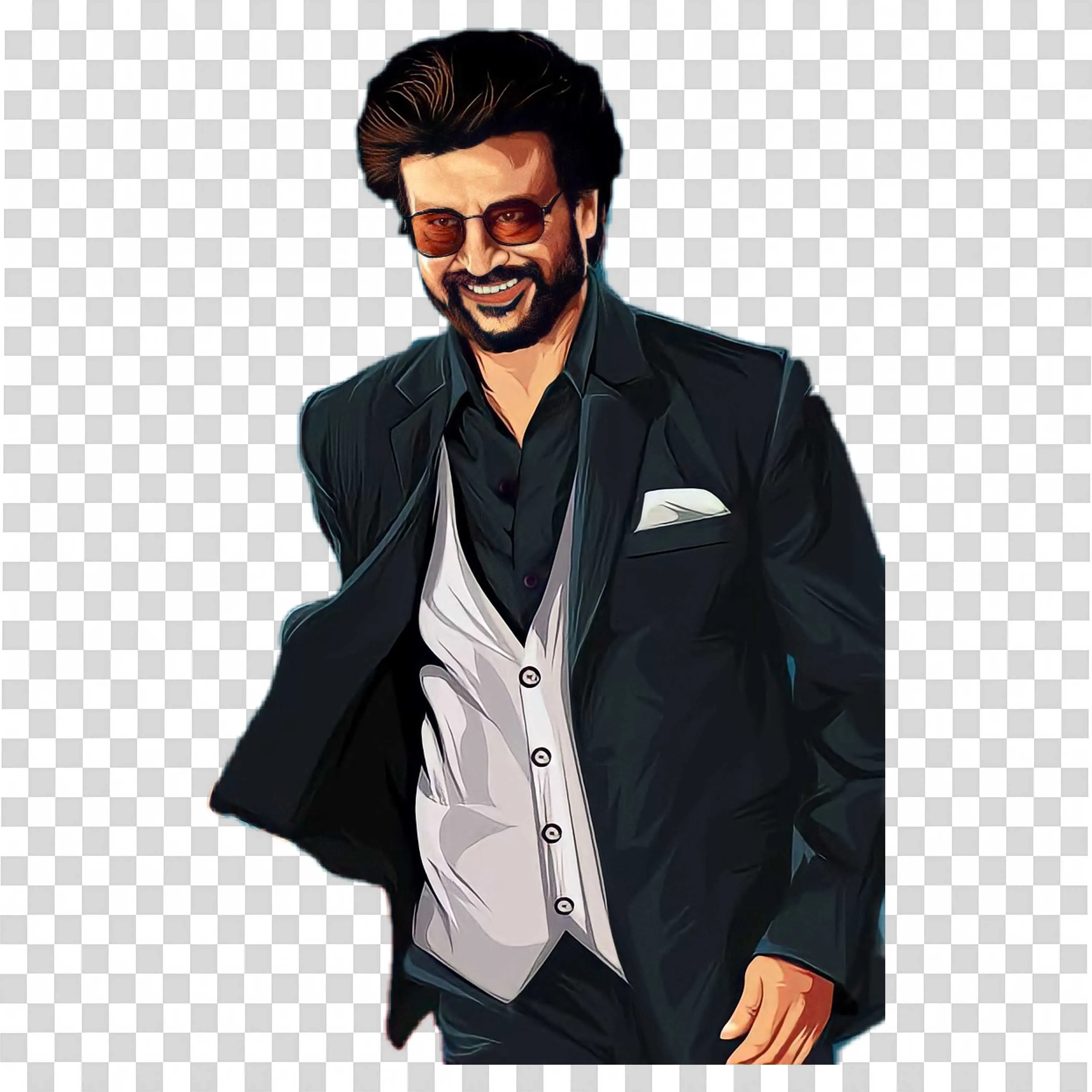 Rajinikanth Stylish in Black Suit with Shades Walking Art