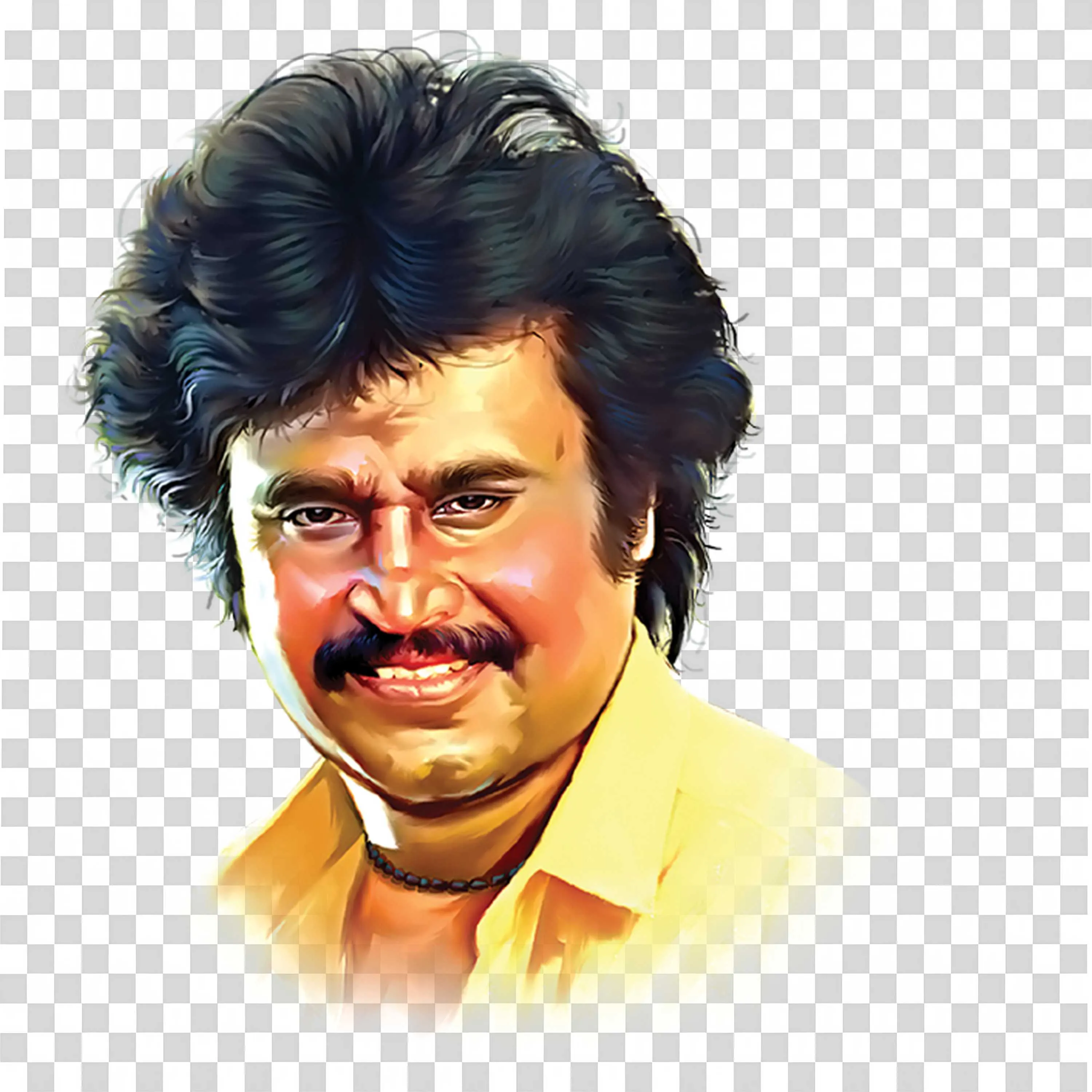 Rajinikanth Stylish Smile in Yellow Shirt Digital Painting Download