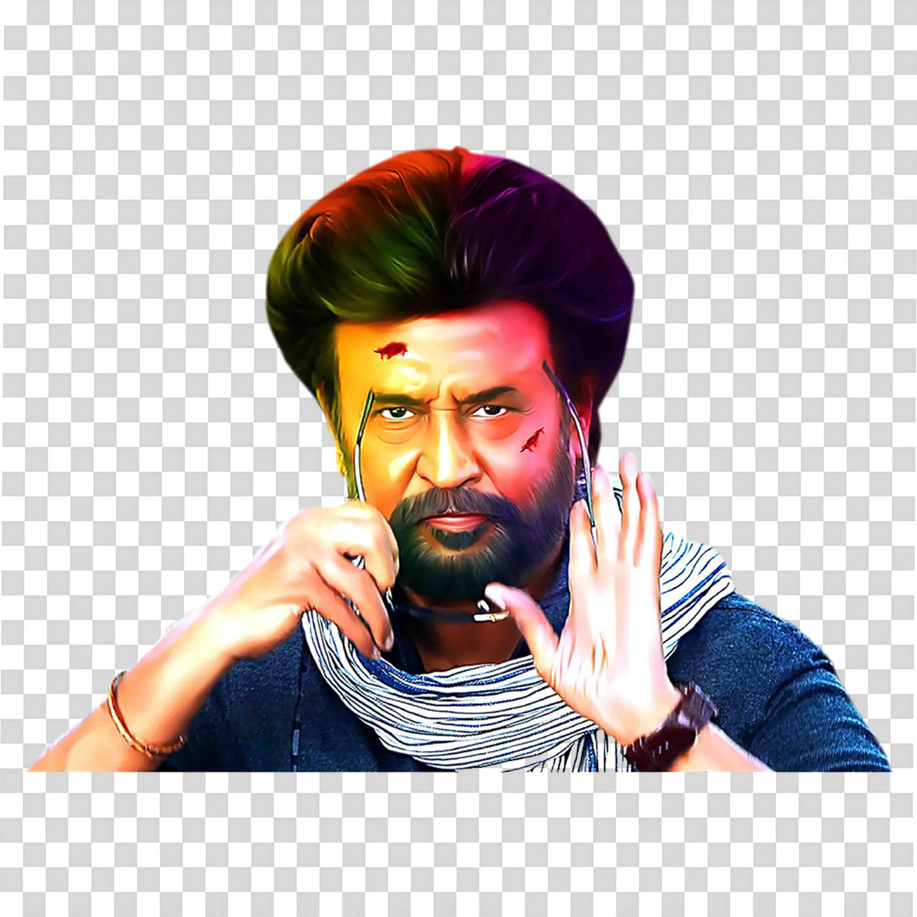 Rajinikanth Stylized Gesture in Shawl PNG Transparent Download