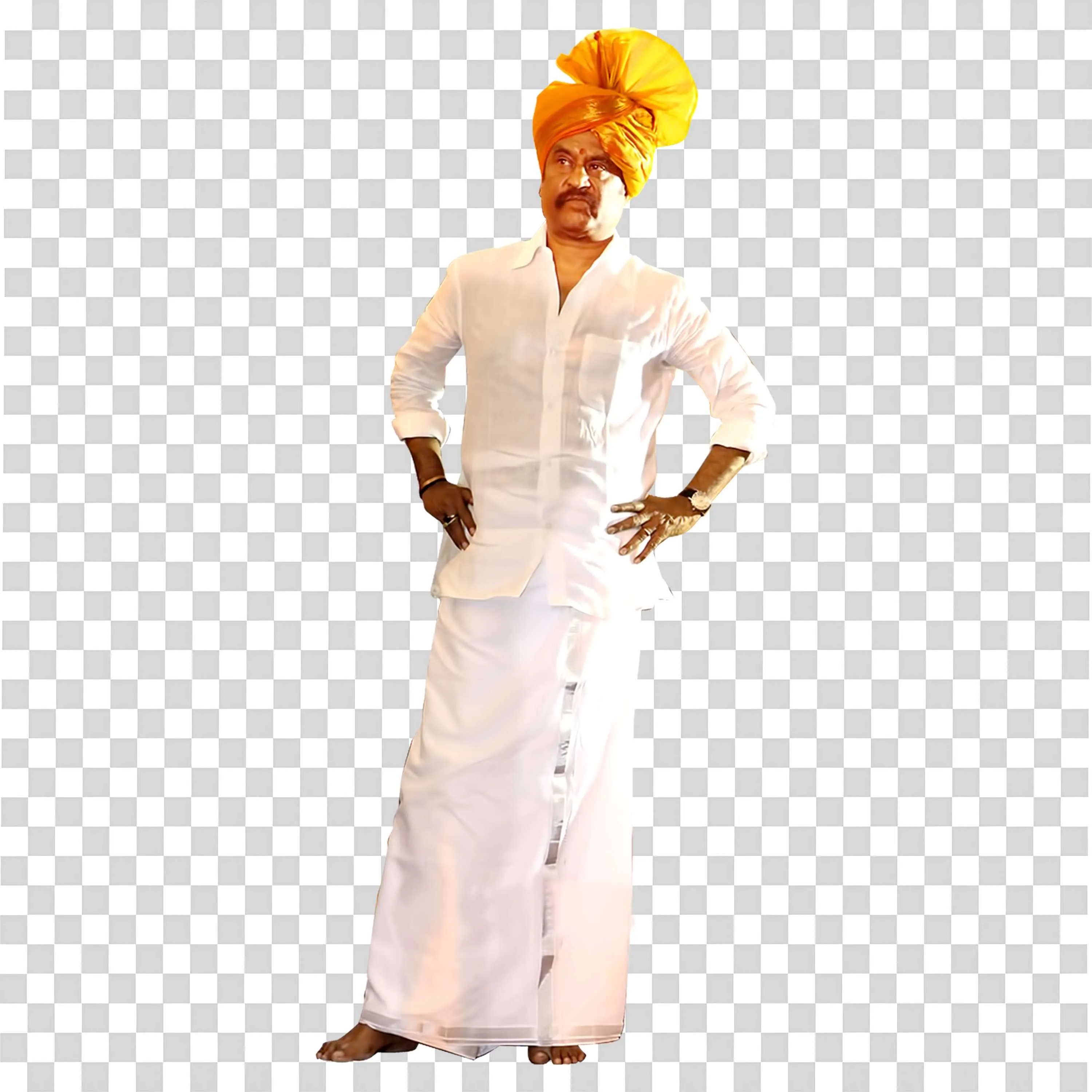 Rajinikanth Traditional Attire with Yellow Turban Pose Free Download