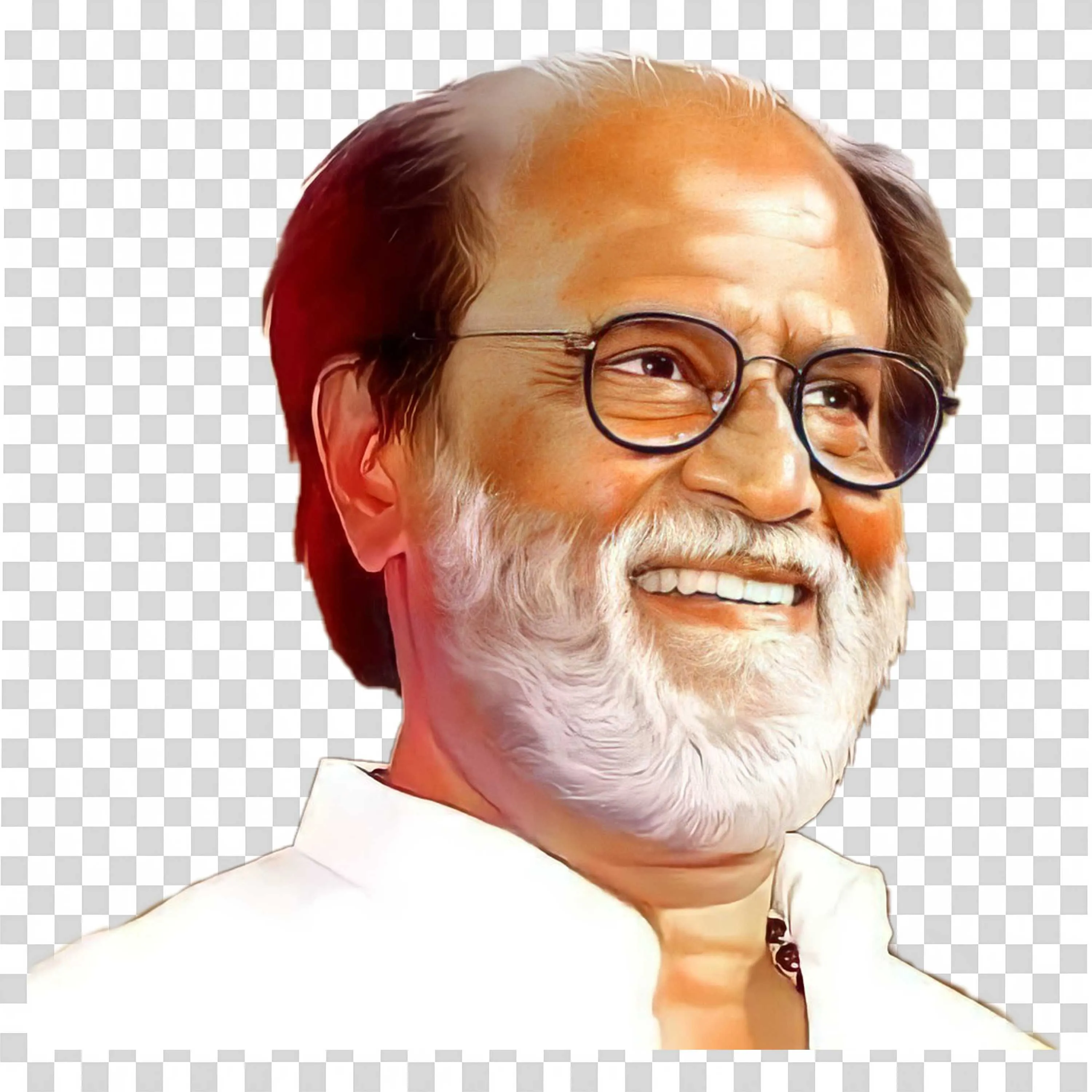 Rajinikanth White Shirt with Grey Hair and Beard Portrait PNG