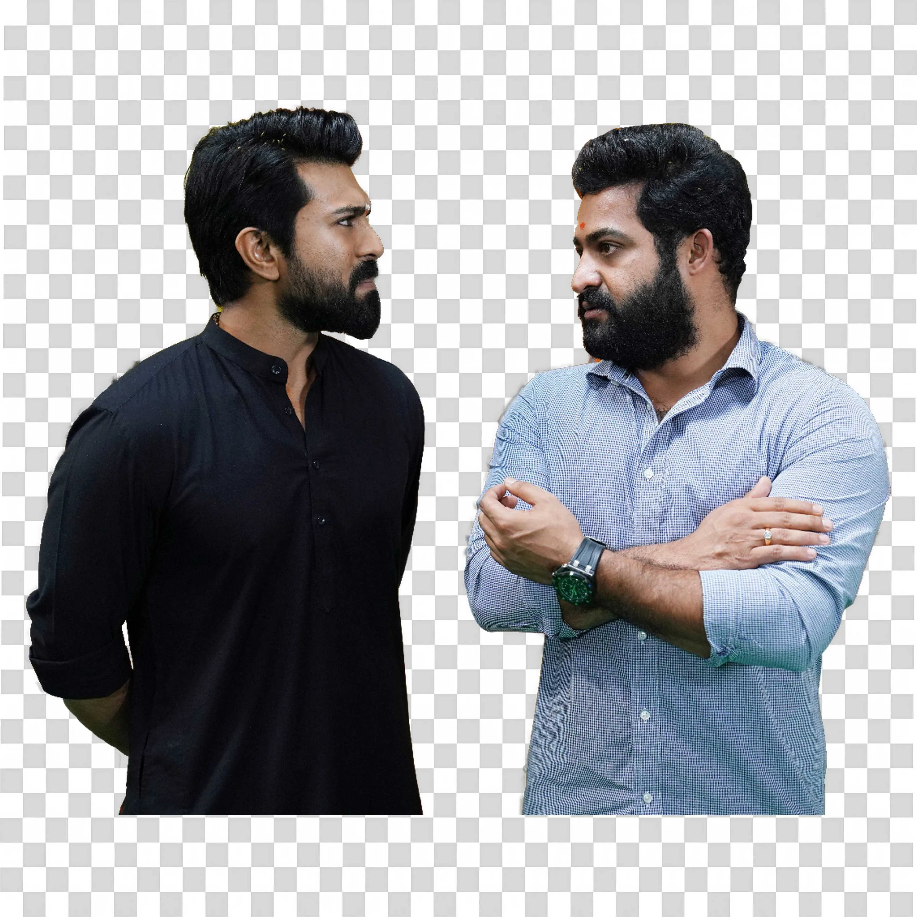 Ram Charan and Jr NTR Talking Together Candid Moment PNG