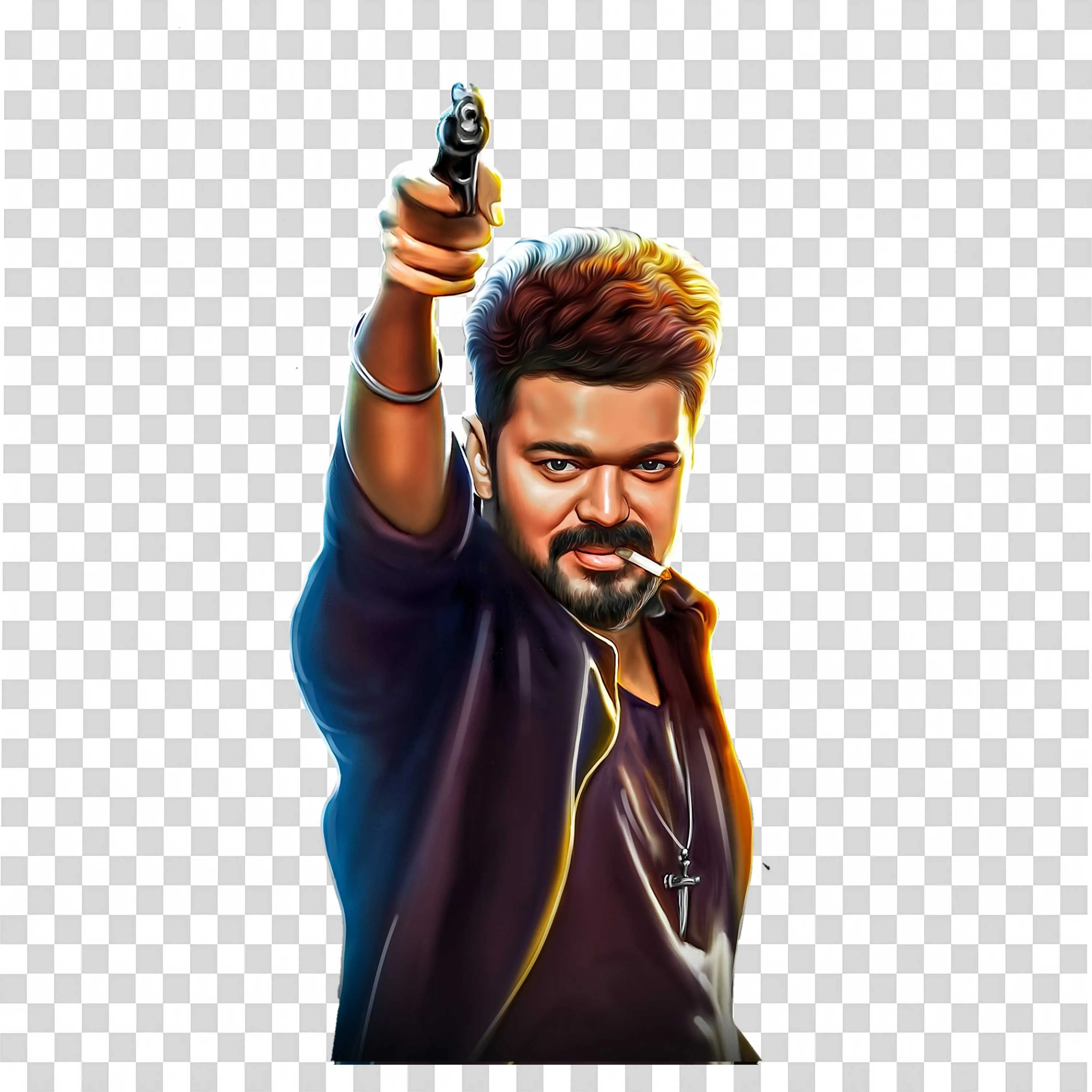 Thalapathy Vijay Gun Pose PNG from Leo Movie Smoking Look
