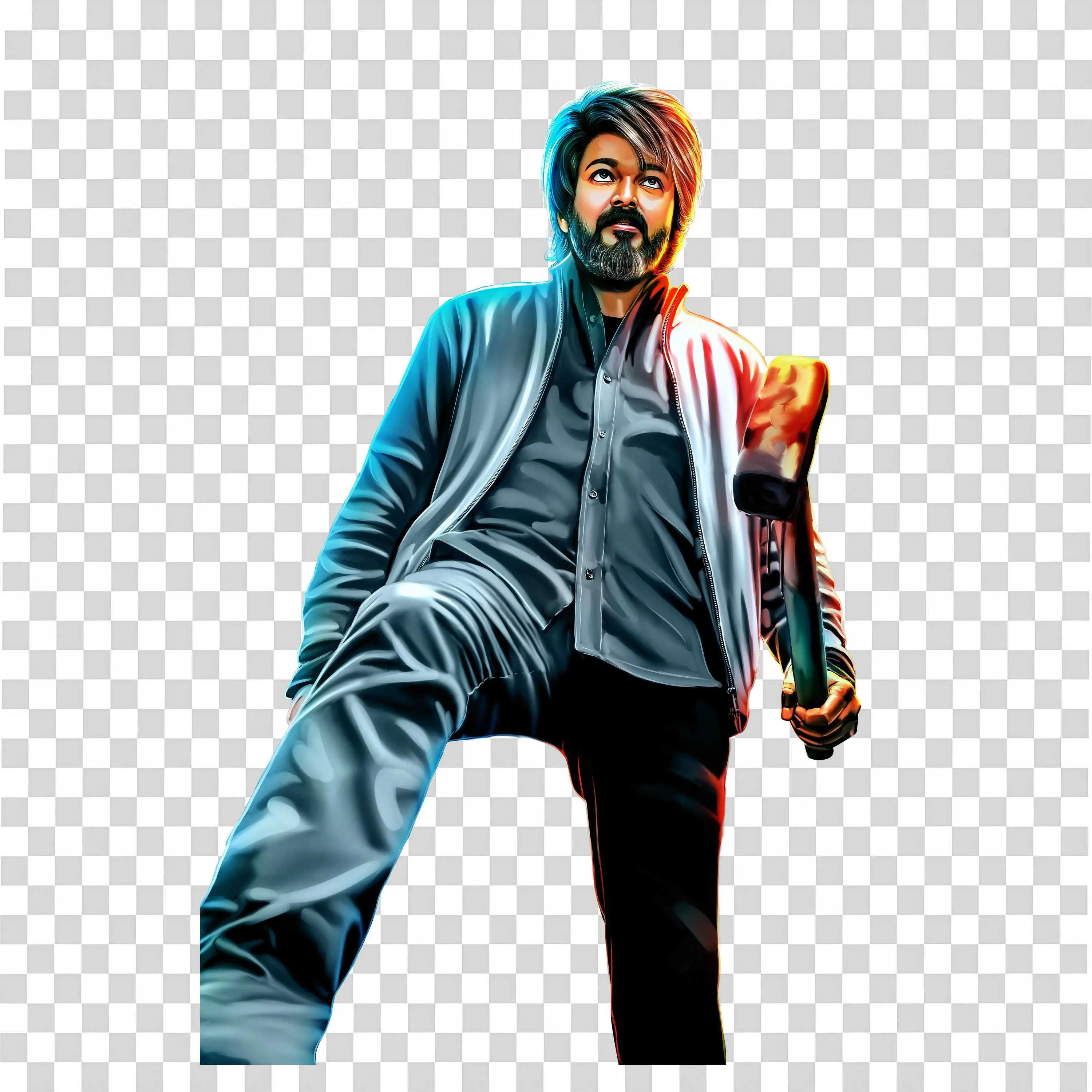 Vijay Holding Hammer in Action Pose PNG Transparent Image
