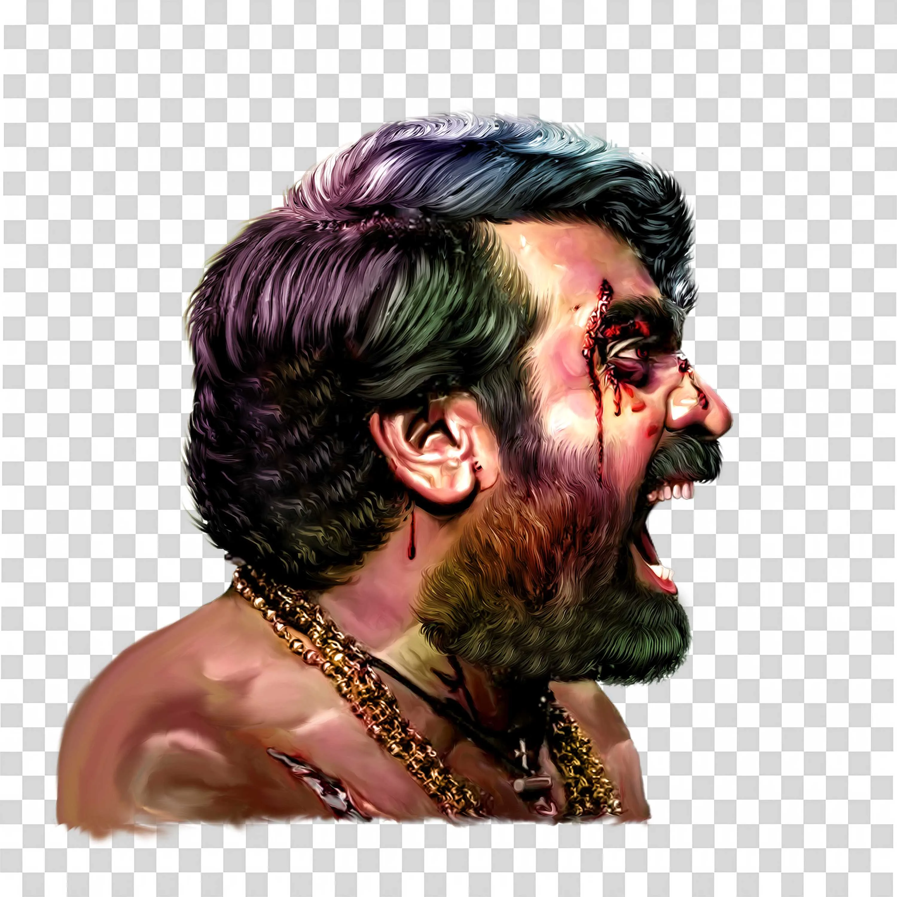 Vijay Sethupathi Screaming in Rage with Bloodied Face Art
