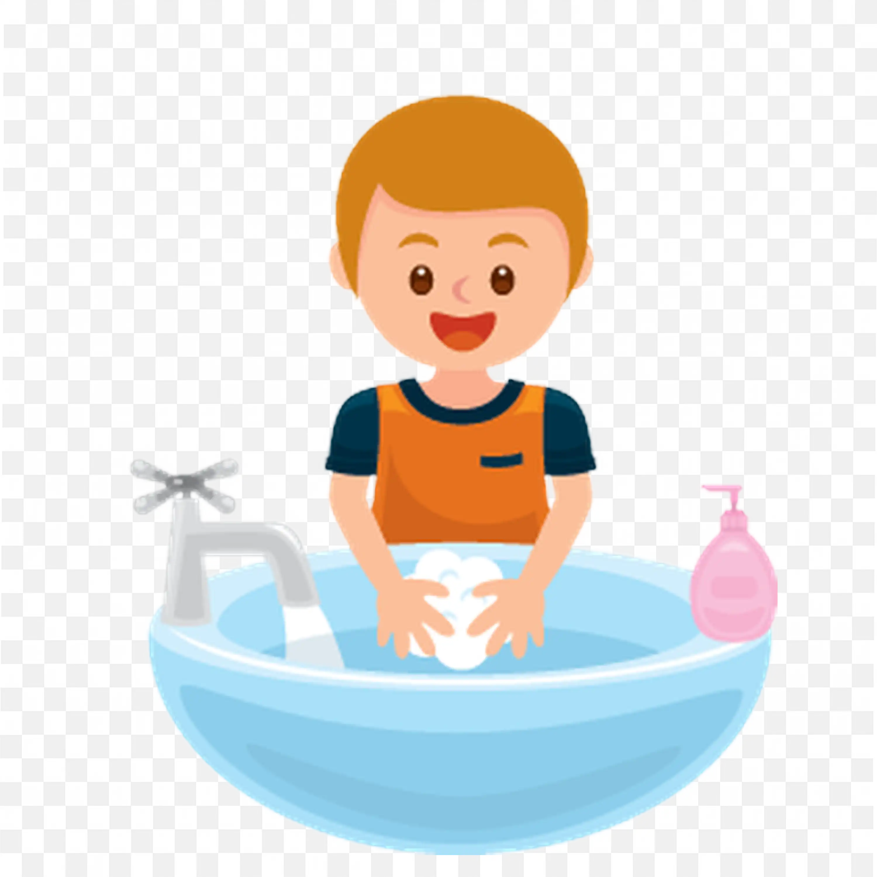 Cartoon Boy Bathing with Soap and Water Clipart PNG Icon