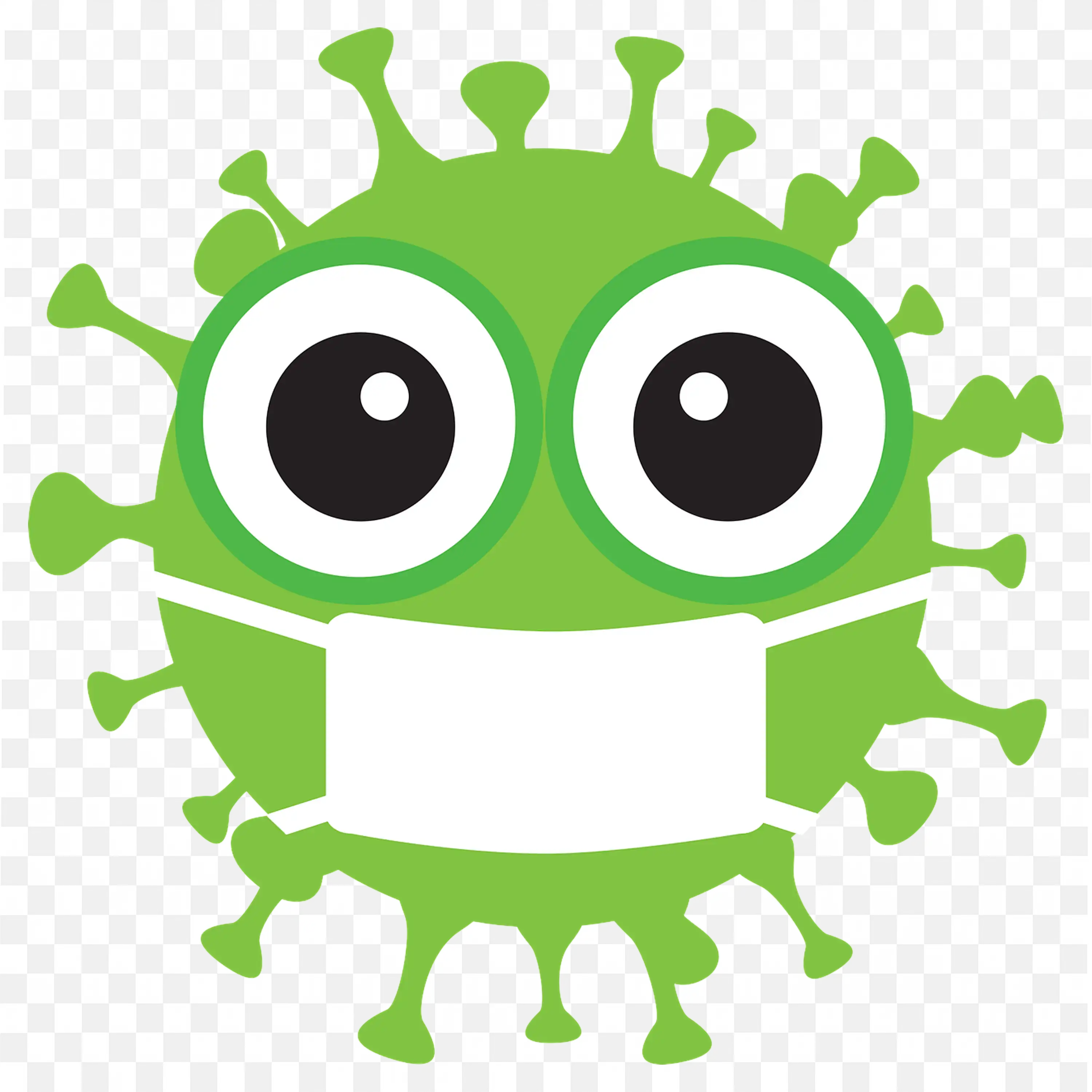 Cute Green Virus Cell Cartoon Style Medical Icon PNG