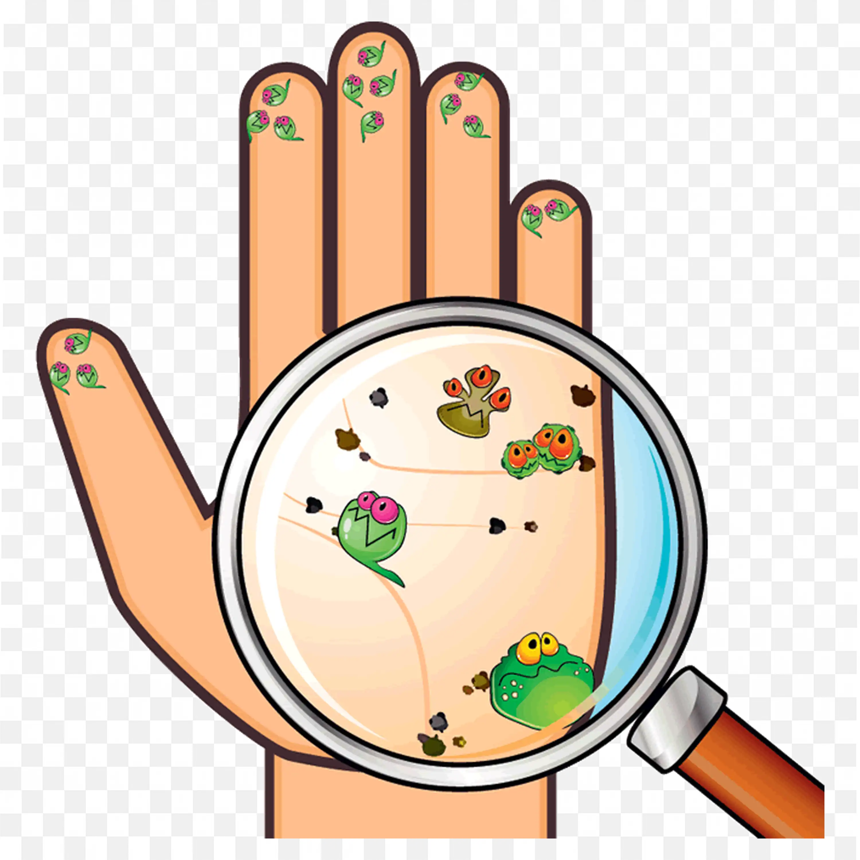 Hand Showing Germs Through Magnifying Glass PNG Icon Art