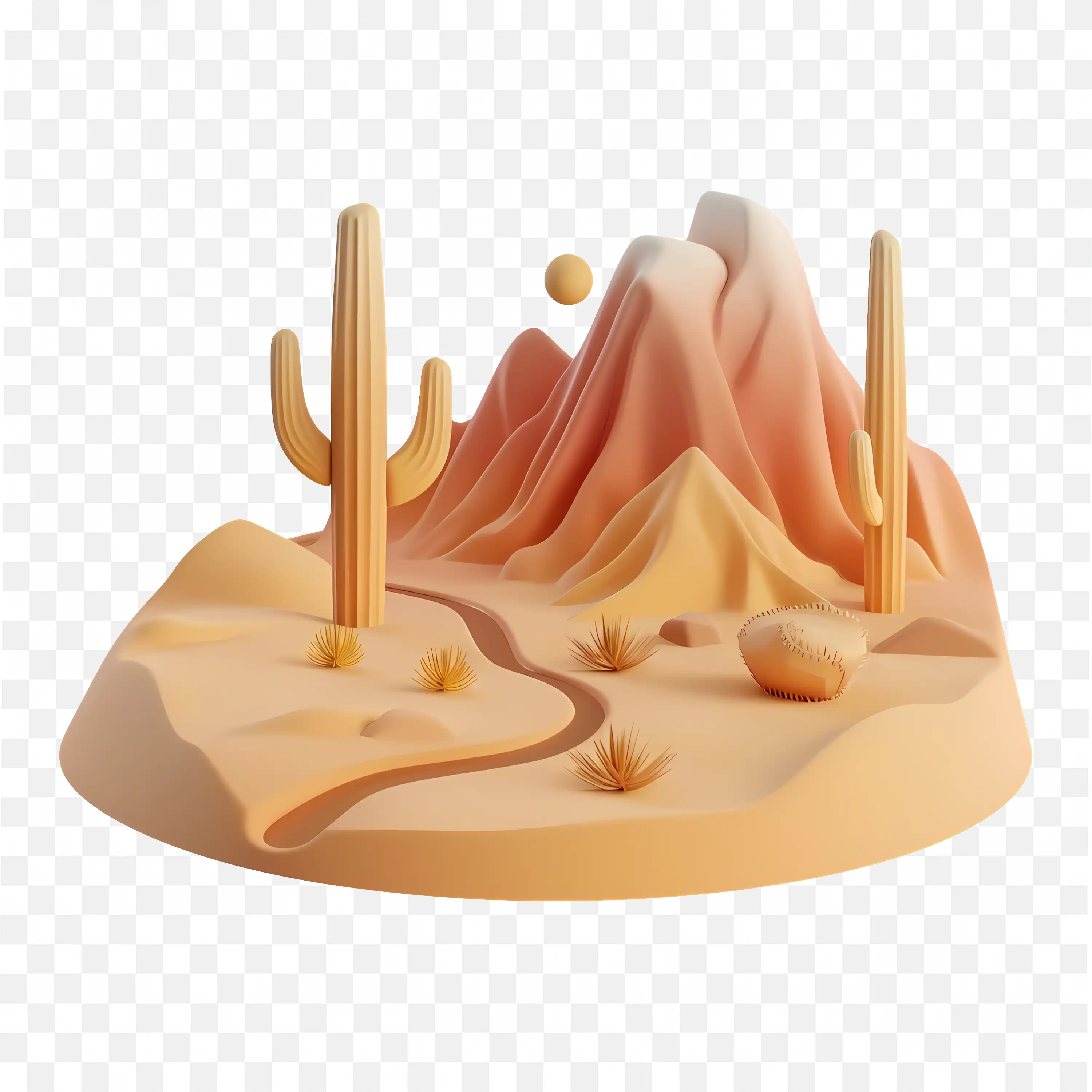3D Stylized Desert Landscape Digital Design Illustration PNG
