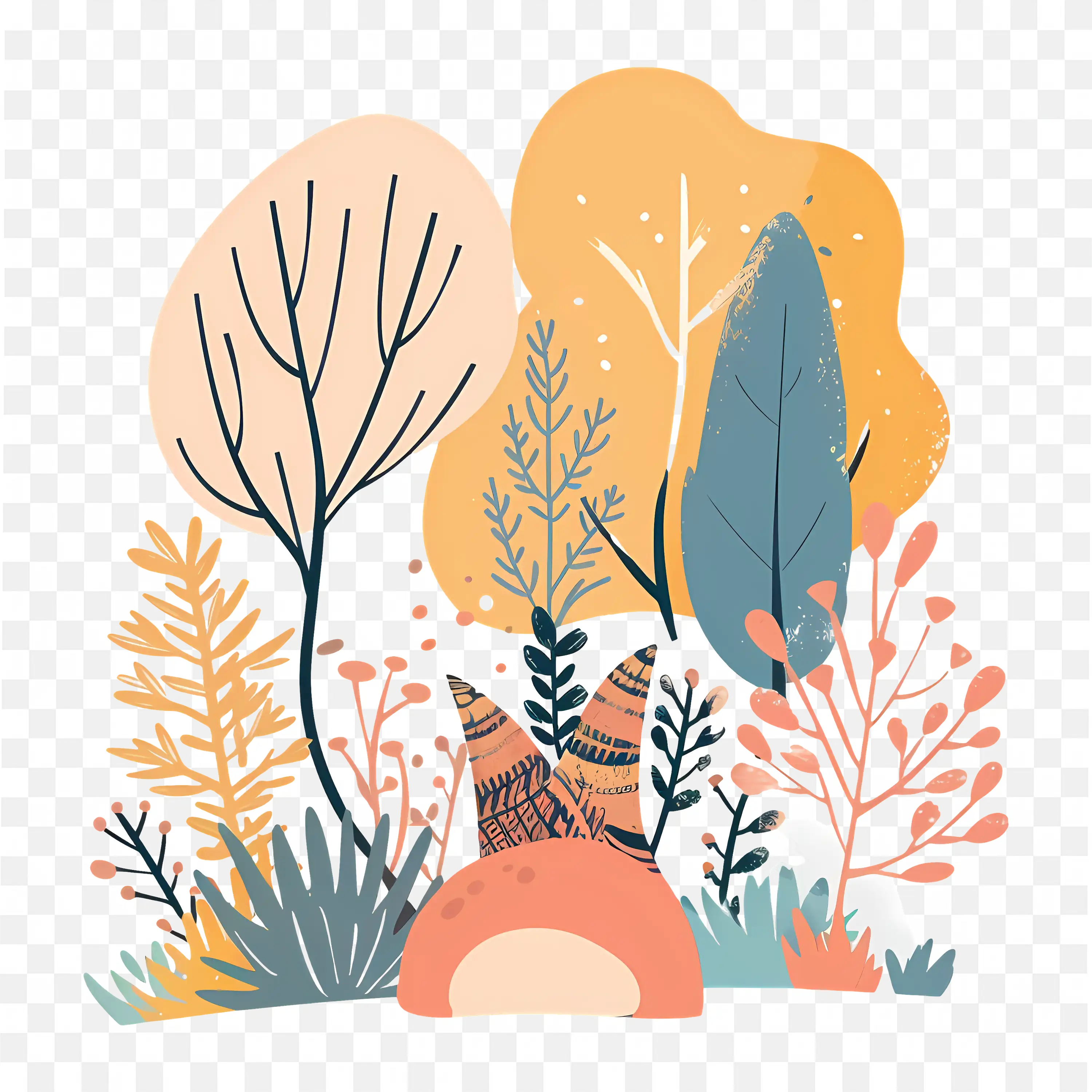 Abstract Nature PNG Clip Art Landscape Trees and Shapes Art