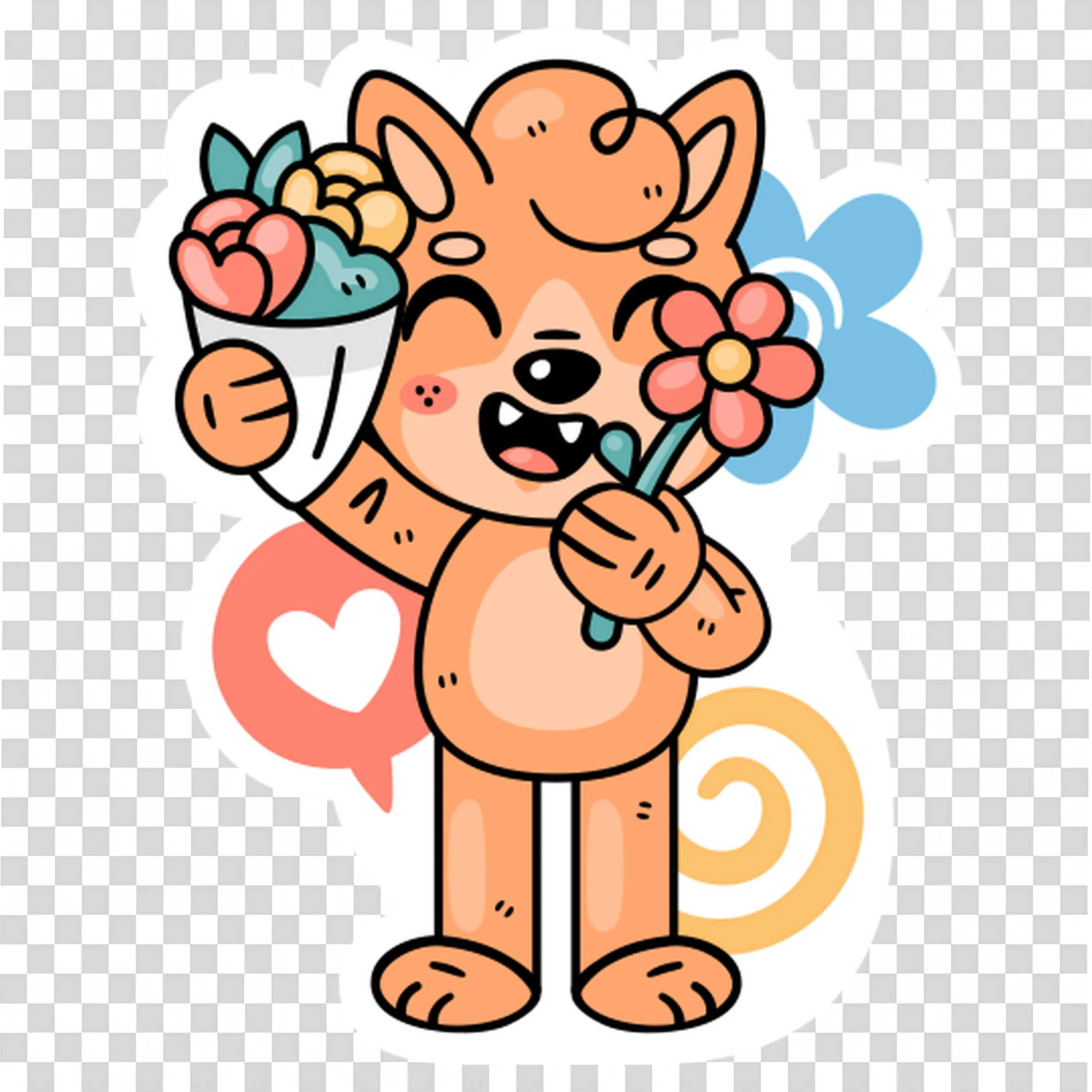 Adorable Fox Holding Flowers For Greeting Card Use
