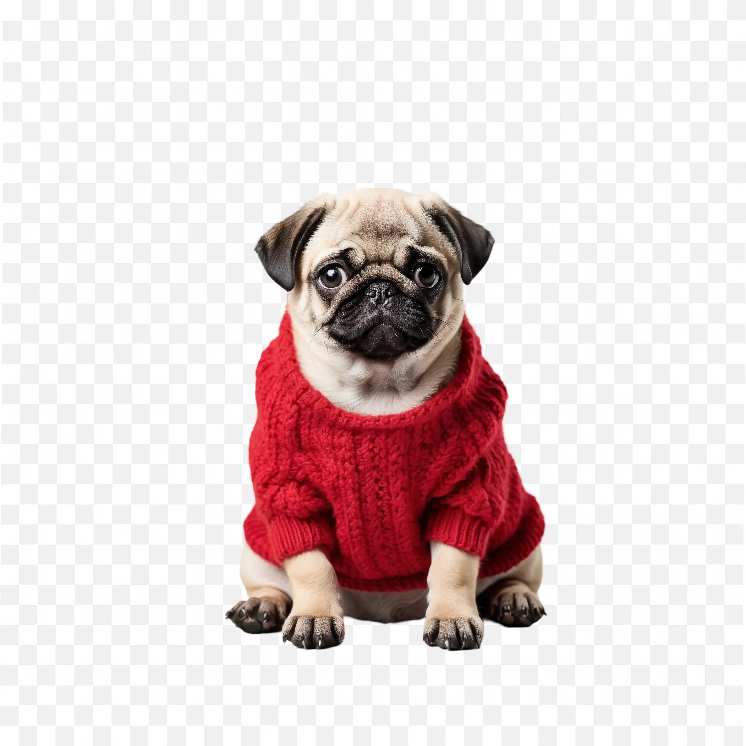 Adorable Pug in Red Hoodie Sitting Transparent PNG