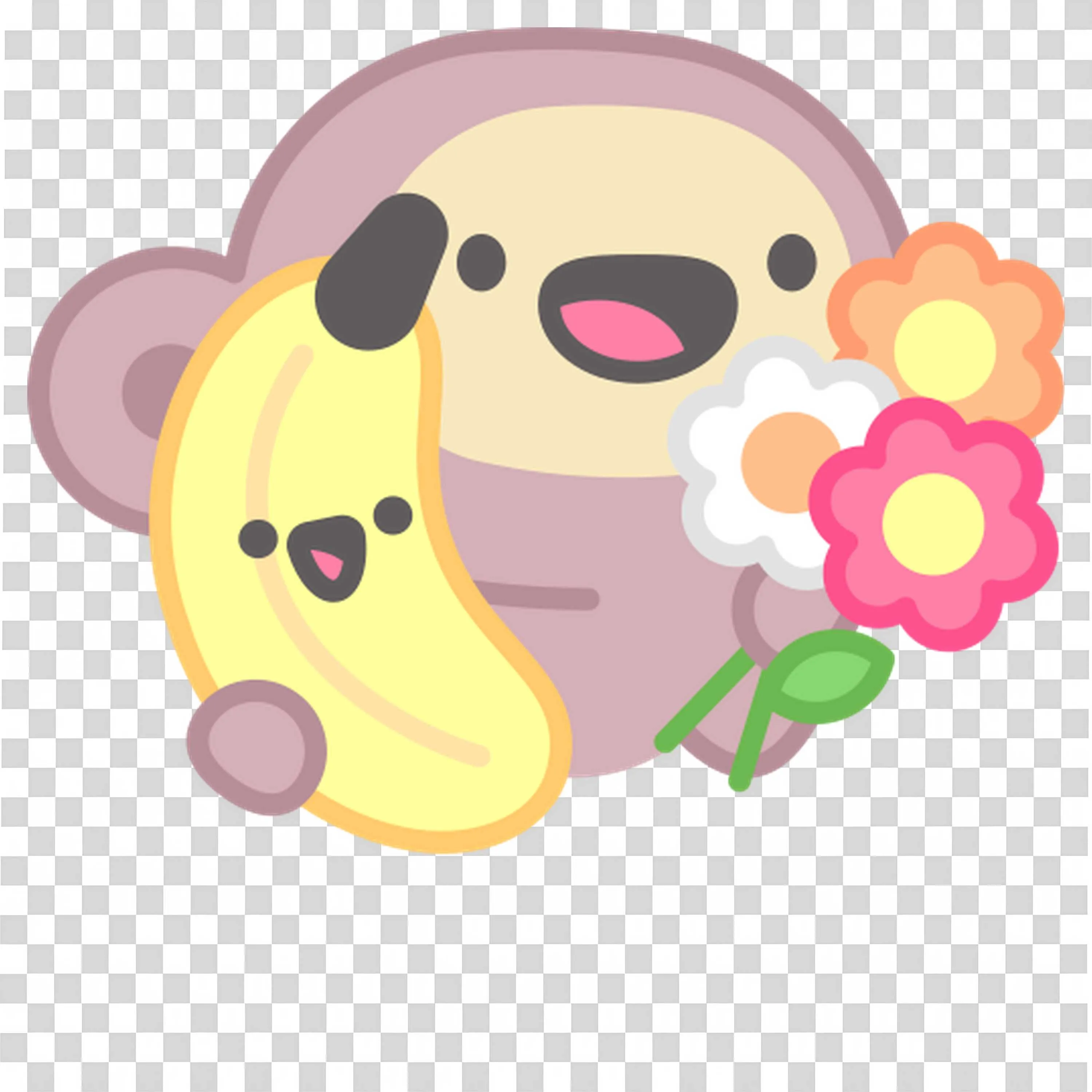 Adorable Sloth and Baby Cuddling with Pink Flowers Art PNG