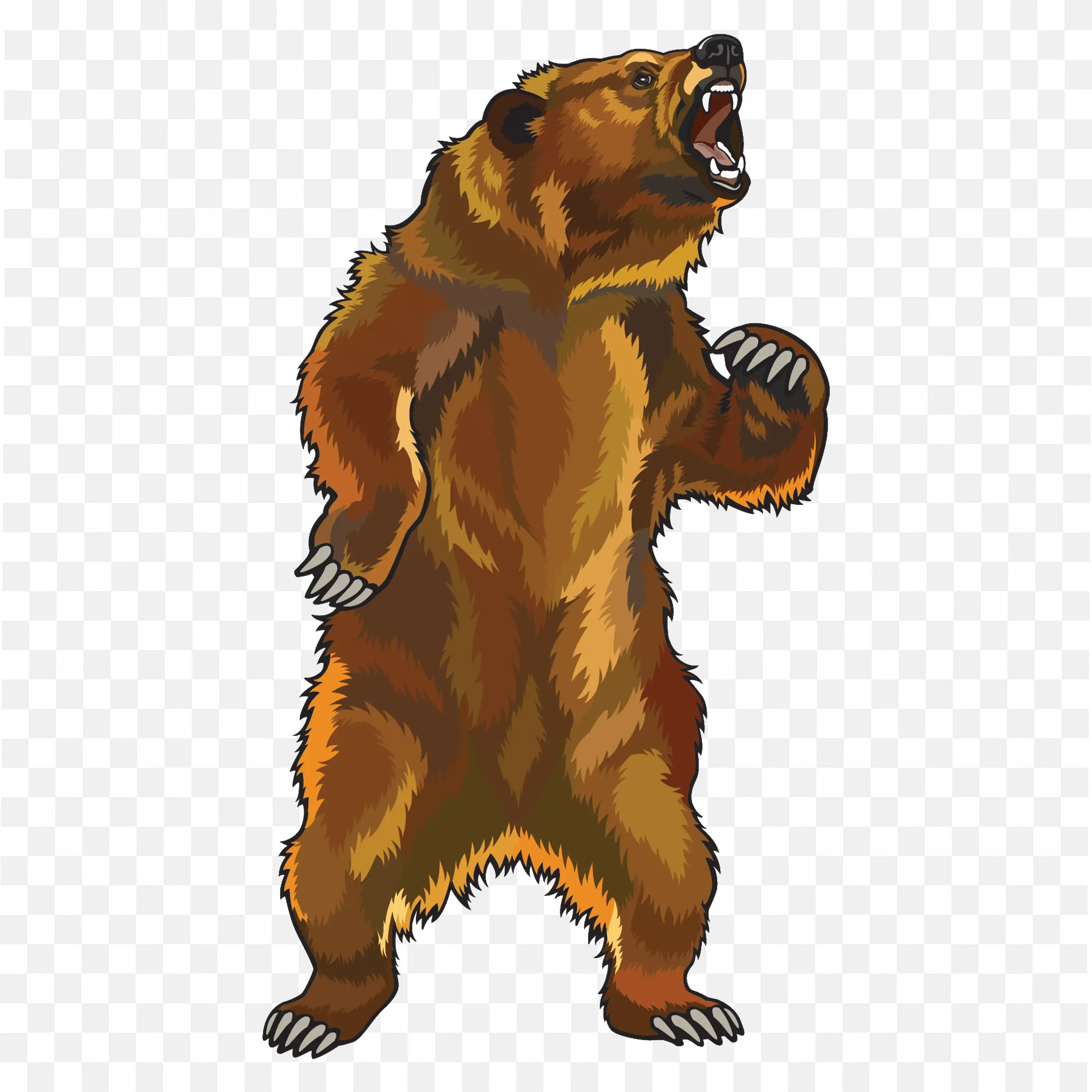 Angry Grizzly Bear Illustration Roaring Upright Wild Art PNG