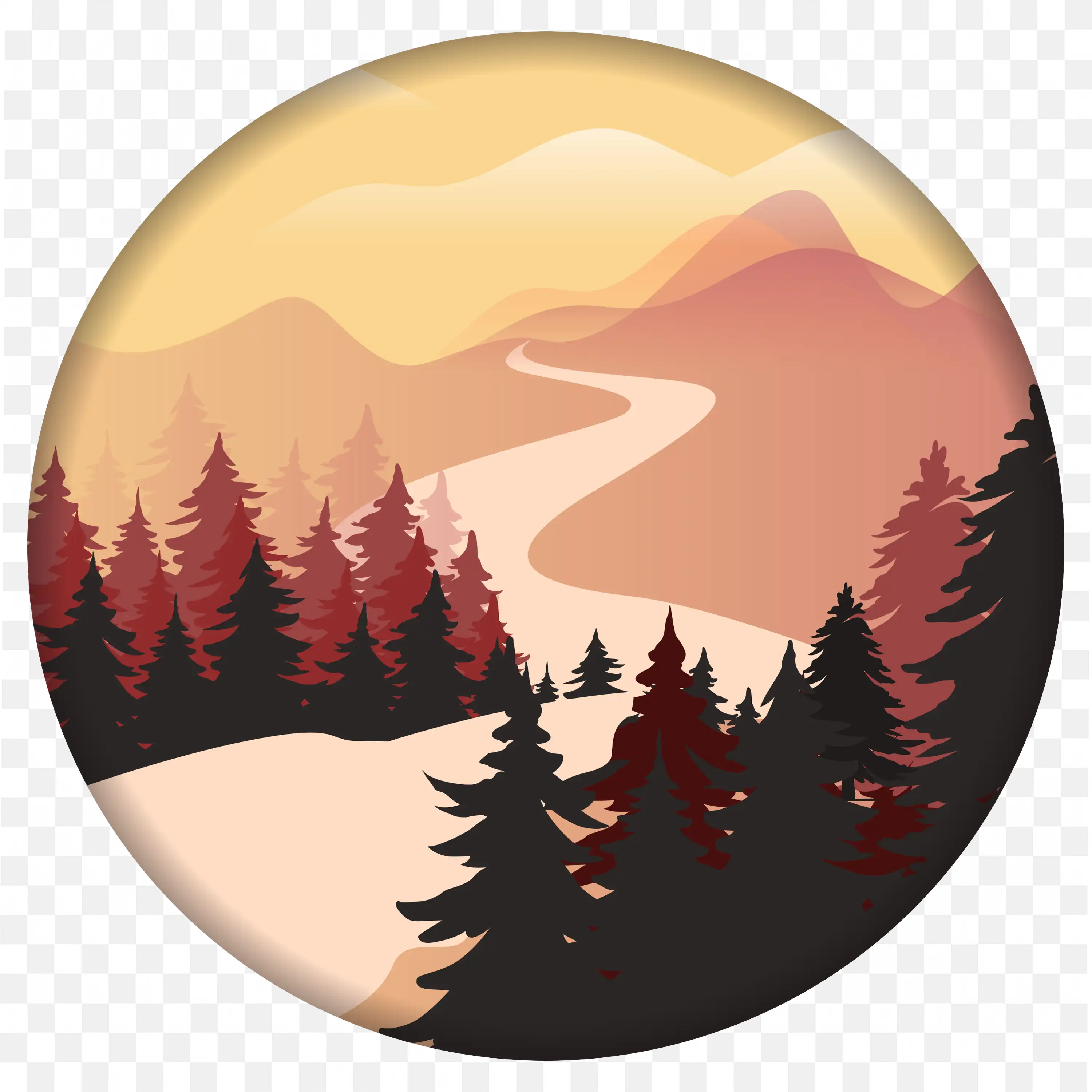 Autumn Forest with Trees and Hills PNG Illustration Download