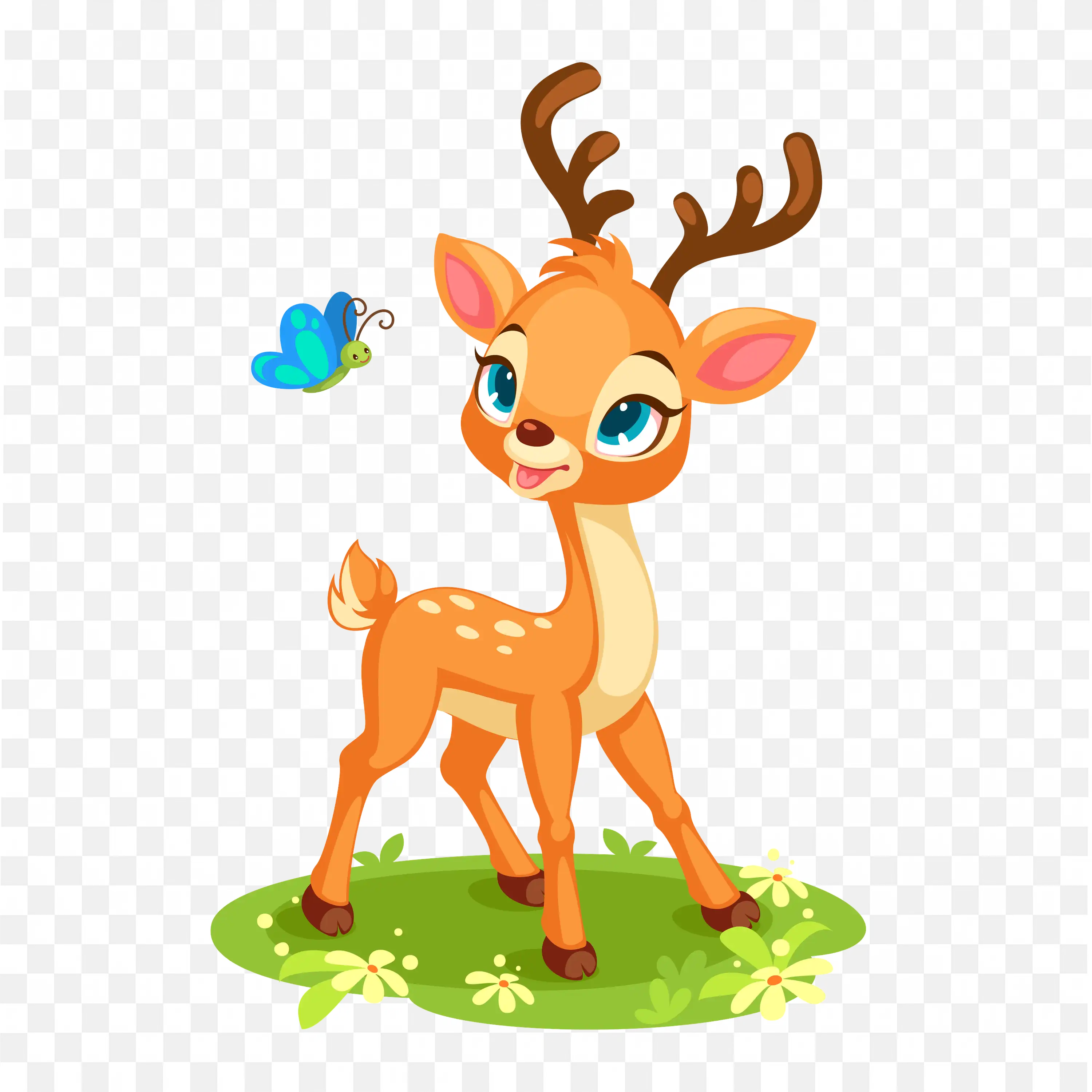 Baby Deer PNG Standing Fawn with Spots Cartoon Style
