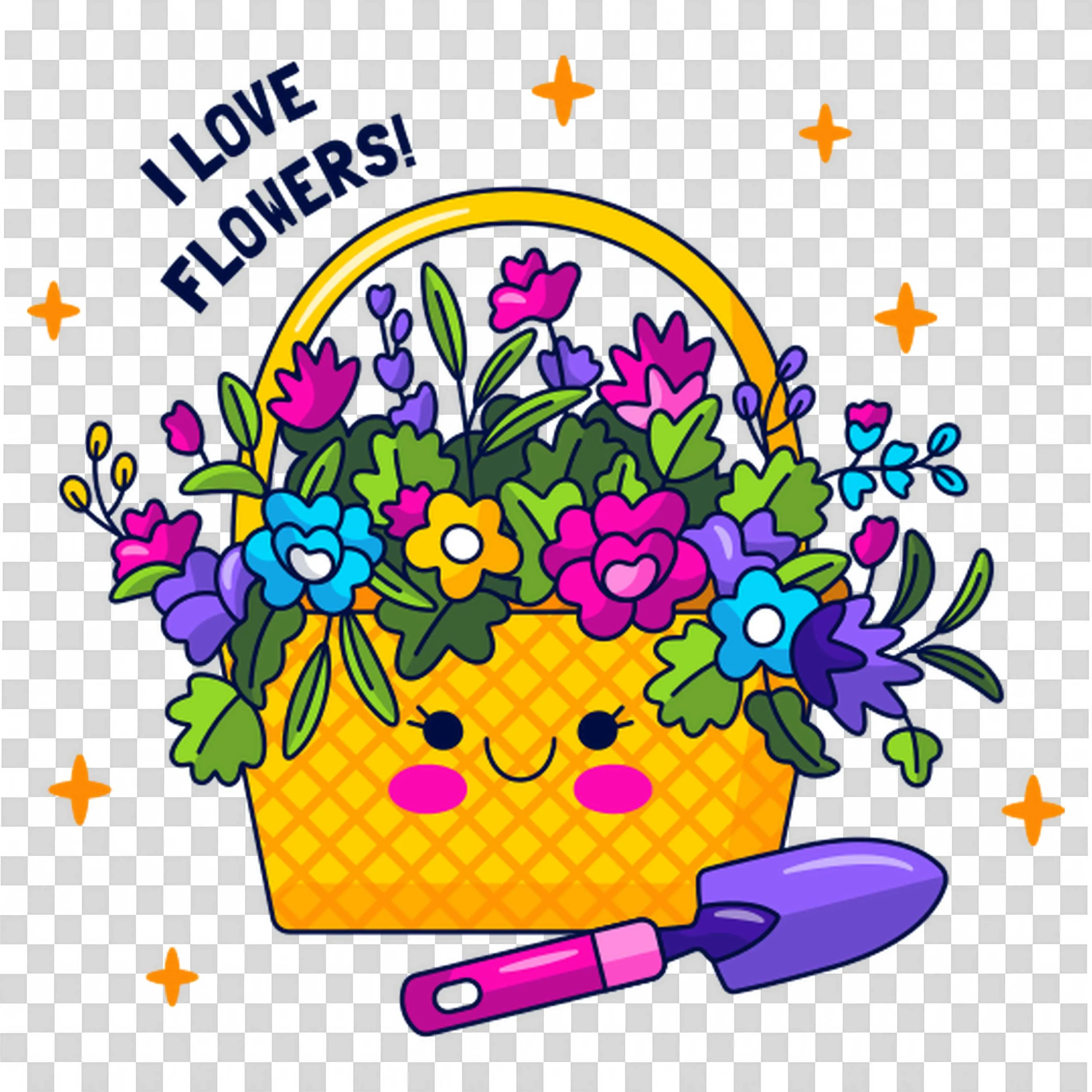 Basket Full Of Flowers with I Love Flowers Message PNG