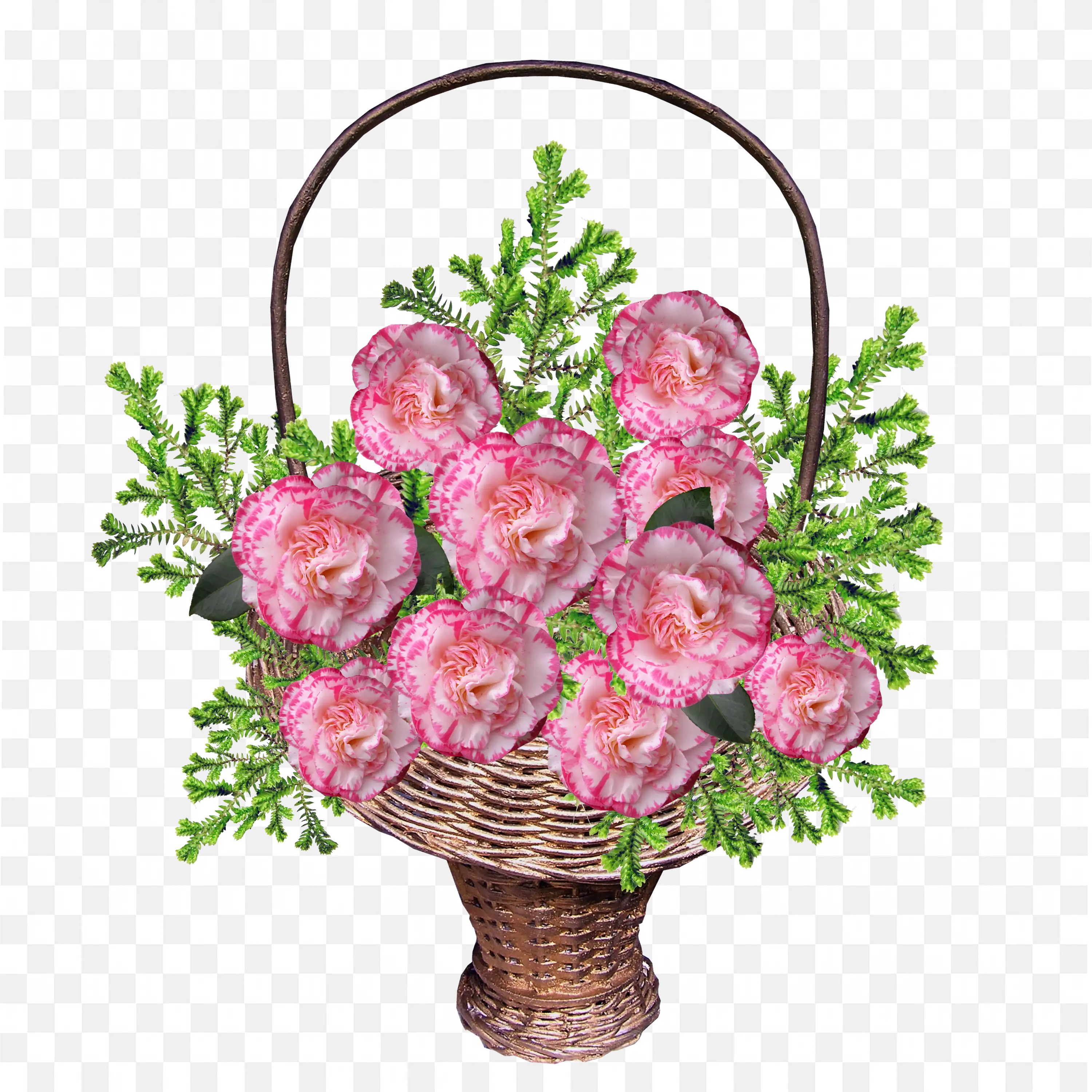 Basket of Pink Flowers Garden Floral Decor PNG Art