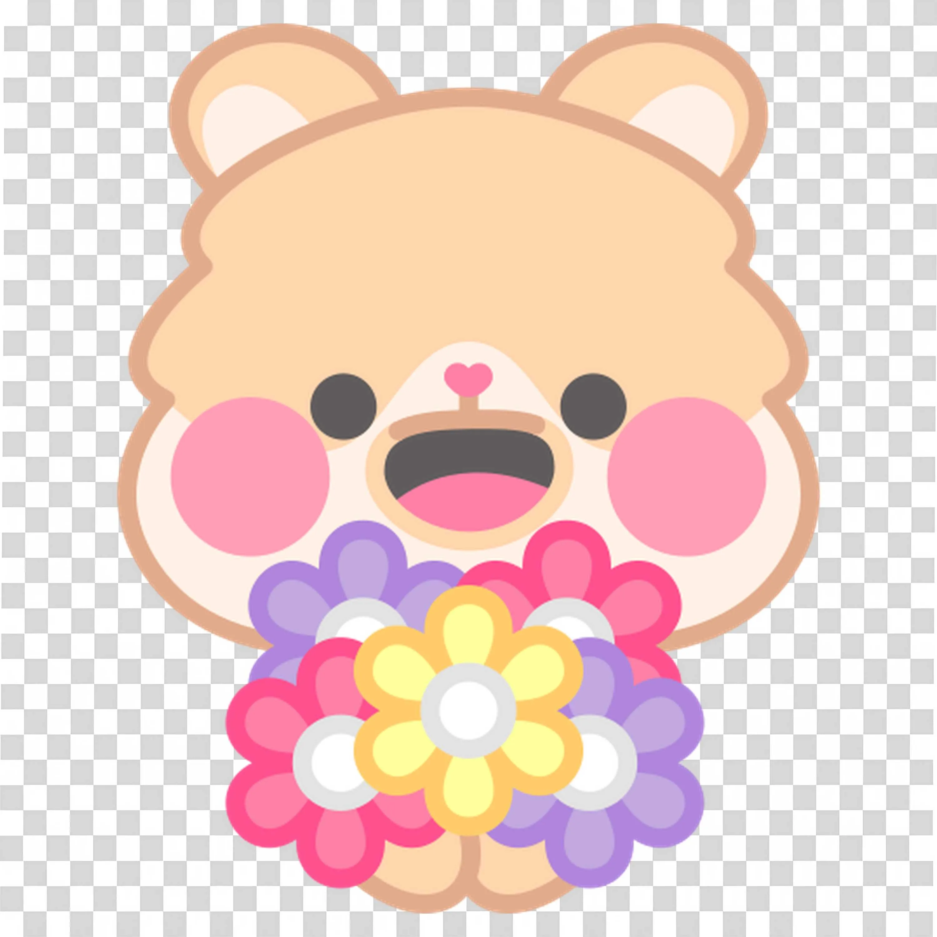 Bear Holding Colorful Flowers with Cute Expression