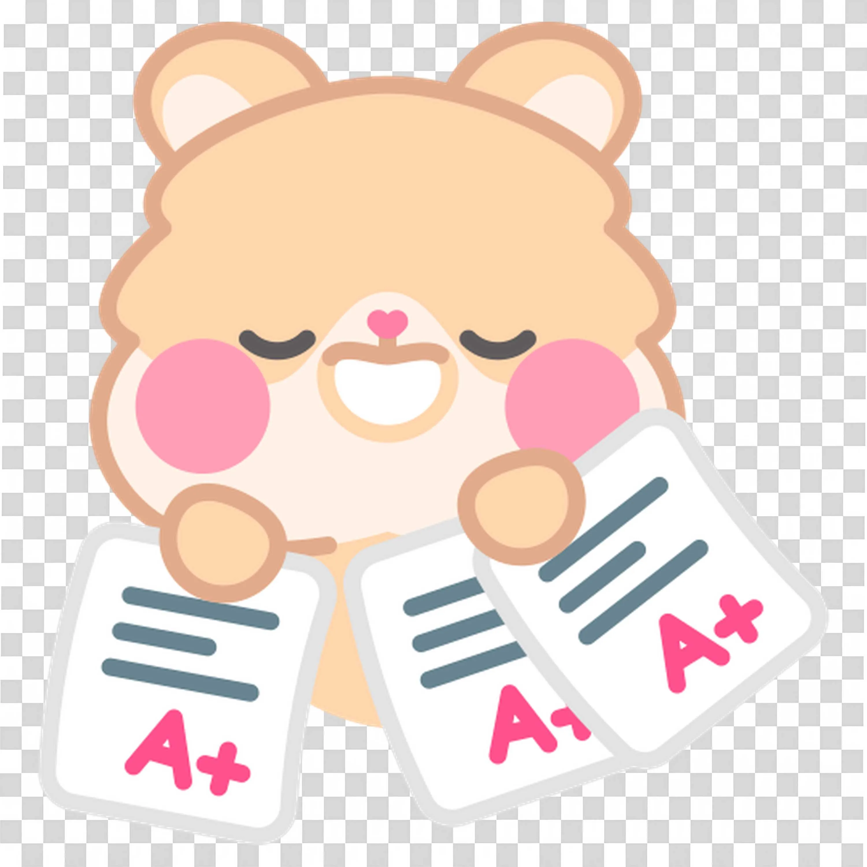 Bear Holding Report Card Showing a Plus Grade with Happy Face