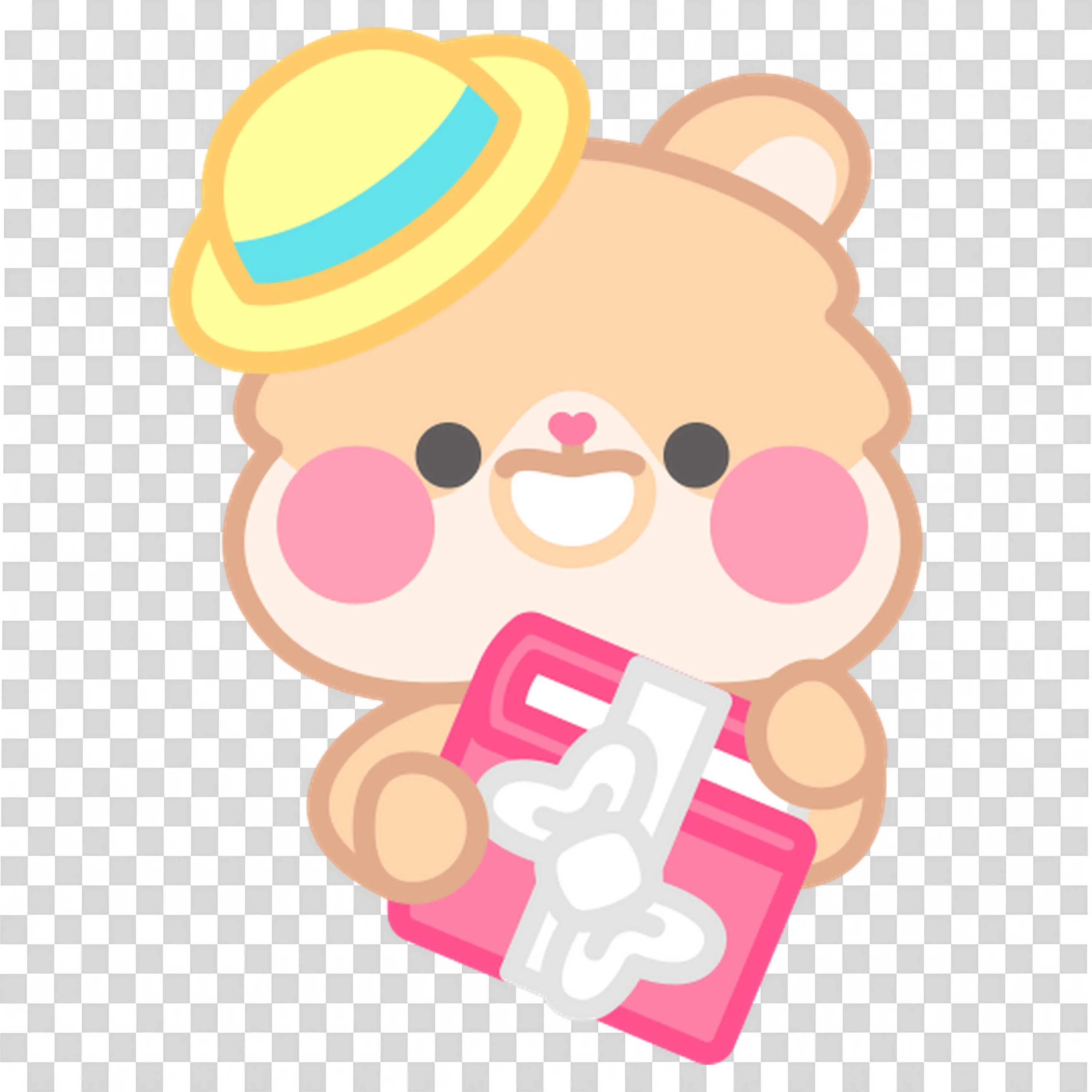 Bear in Hat Holding Book and Smiling Brightly in Warm Colors