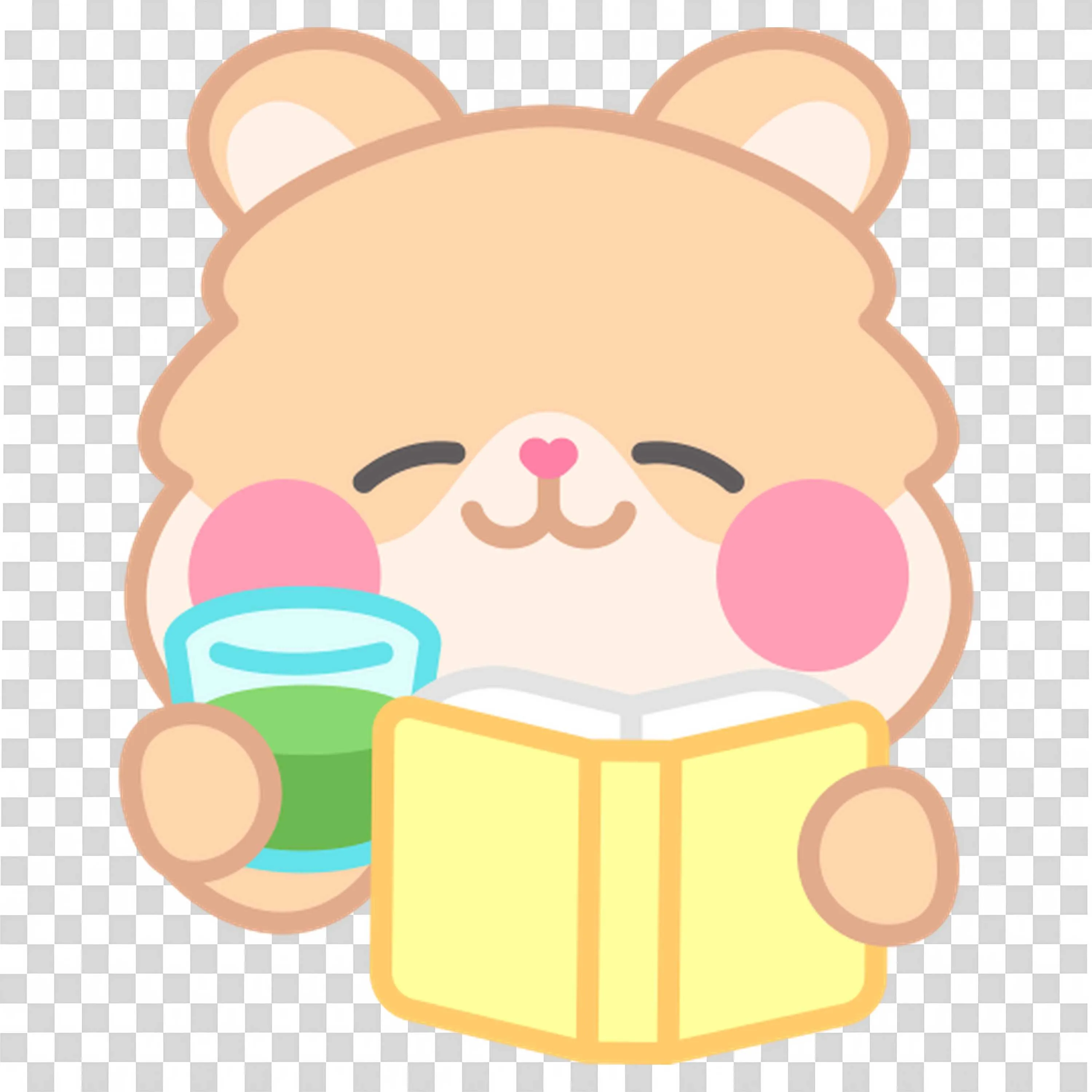 Bear Reading Green Book with Calm and Peaceful Expression