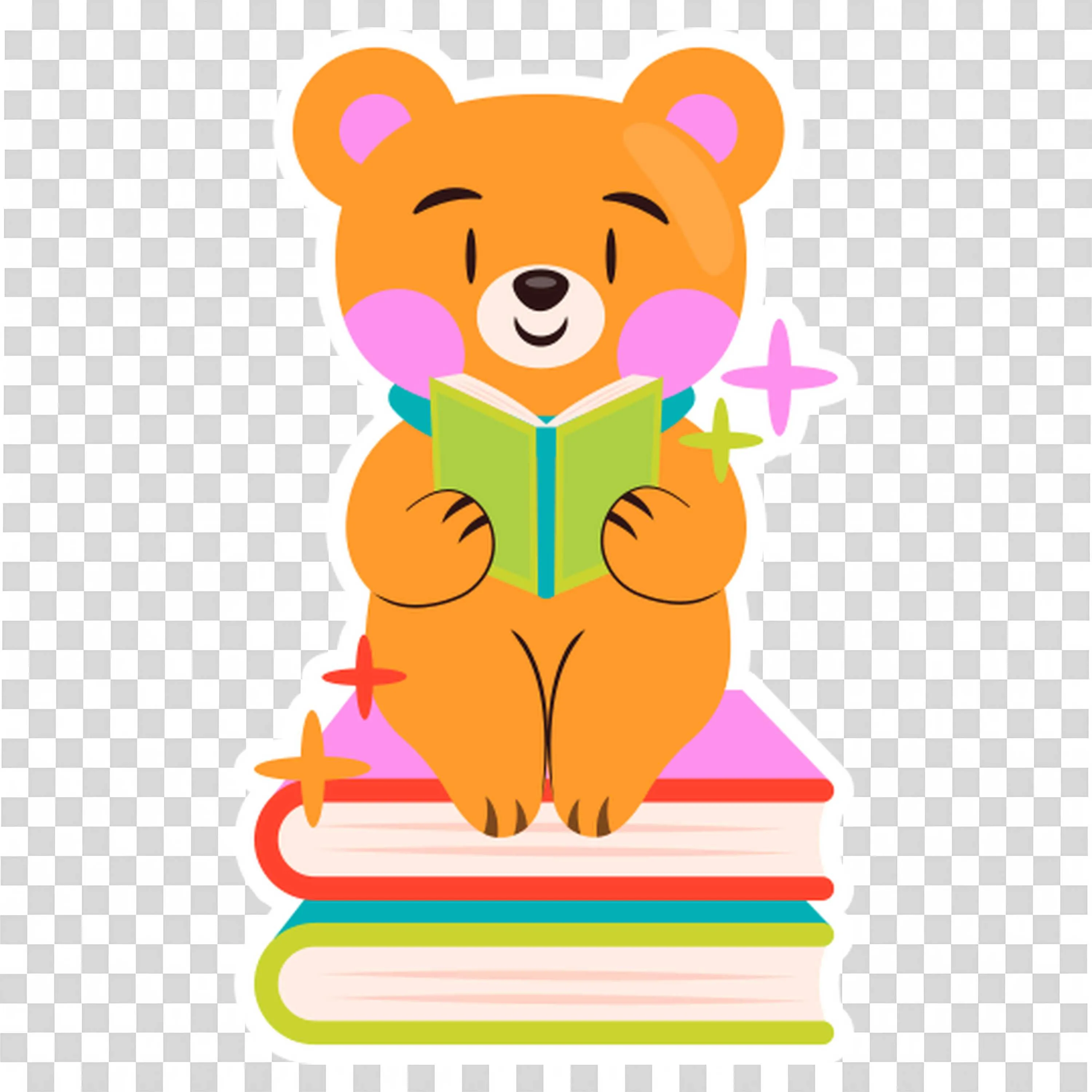 Bear Student Sits On Books Ready for Learning Free Png