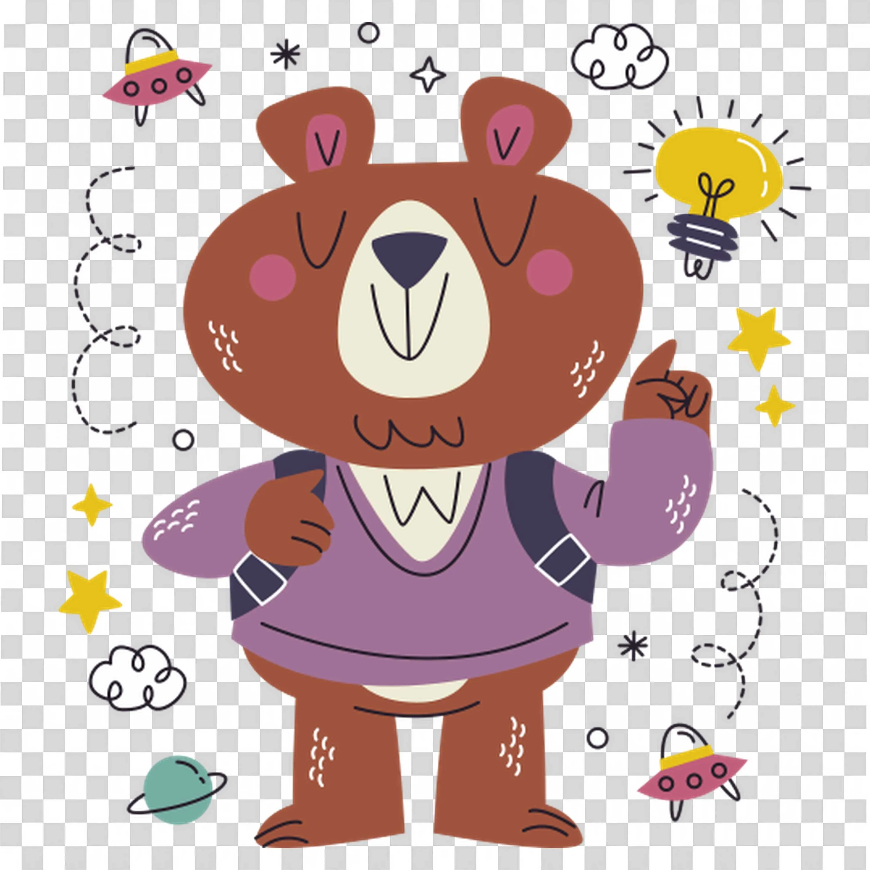 Bear Teacher in Suit Standing Near Board with Apple and Stars