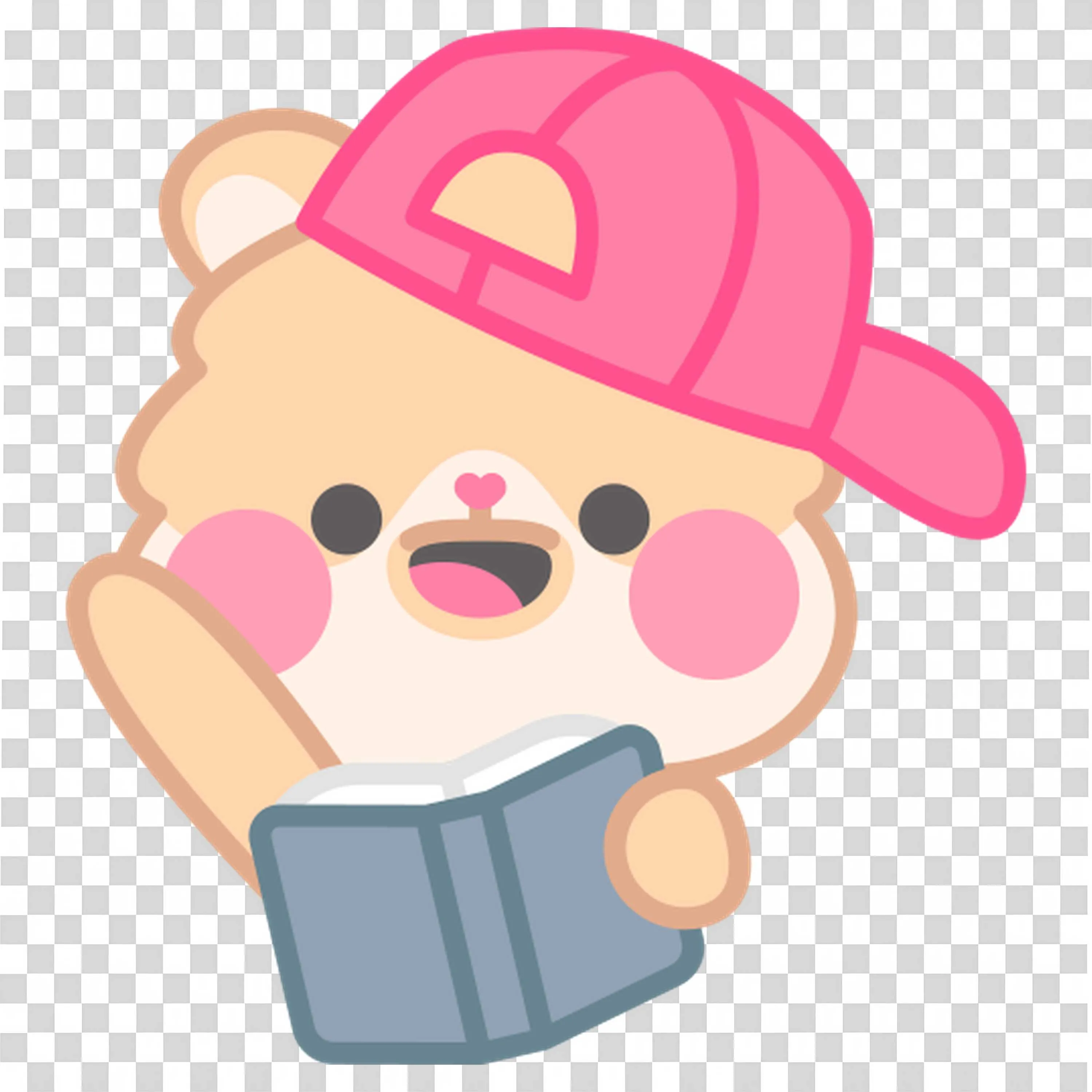 Bear Wearing Pink Cap Reading a Book While Standing Upright