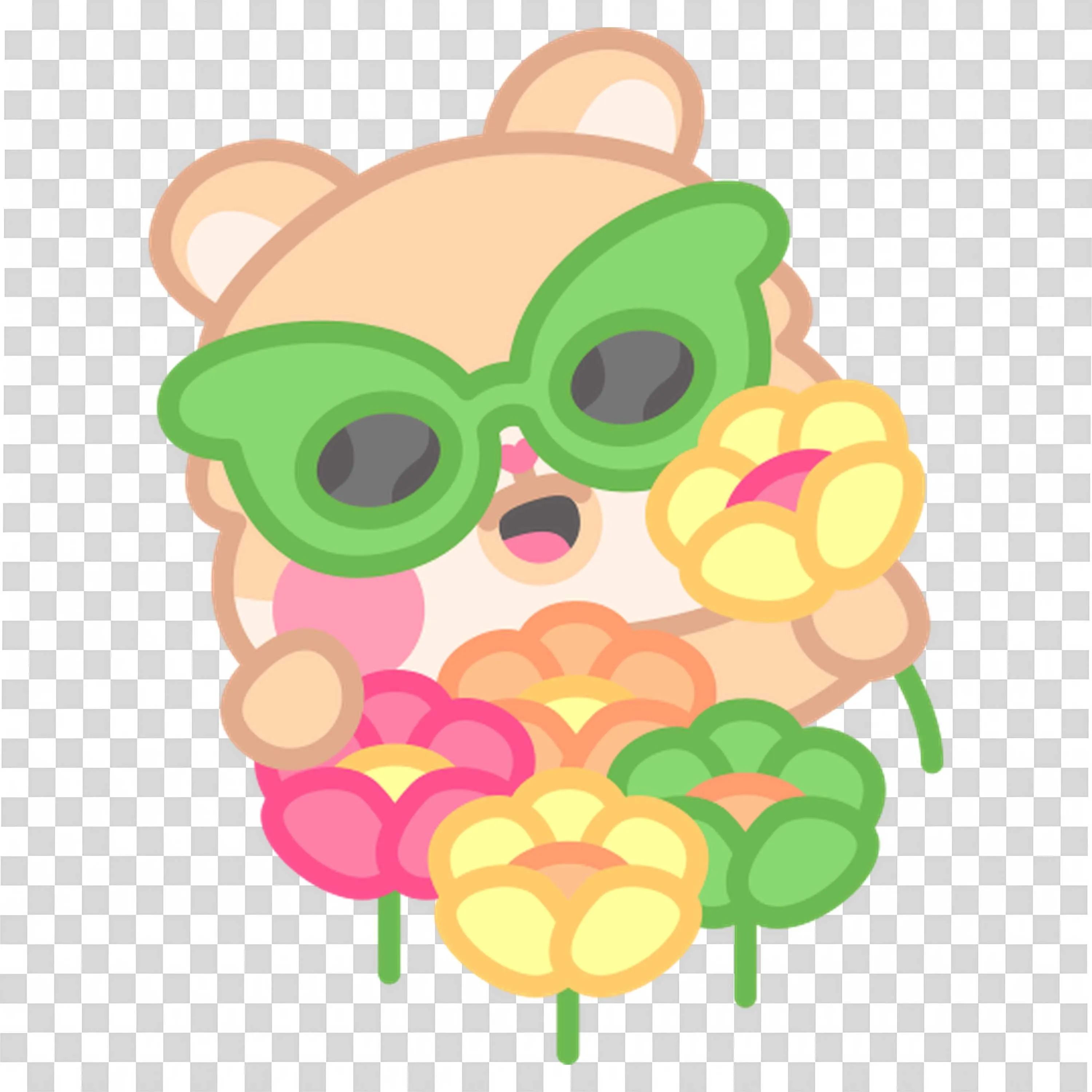 Bear Wearing Sunglasses Holding Bright Pink Flowers