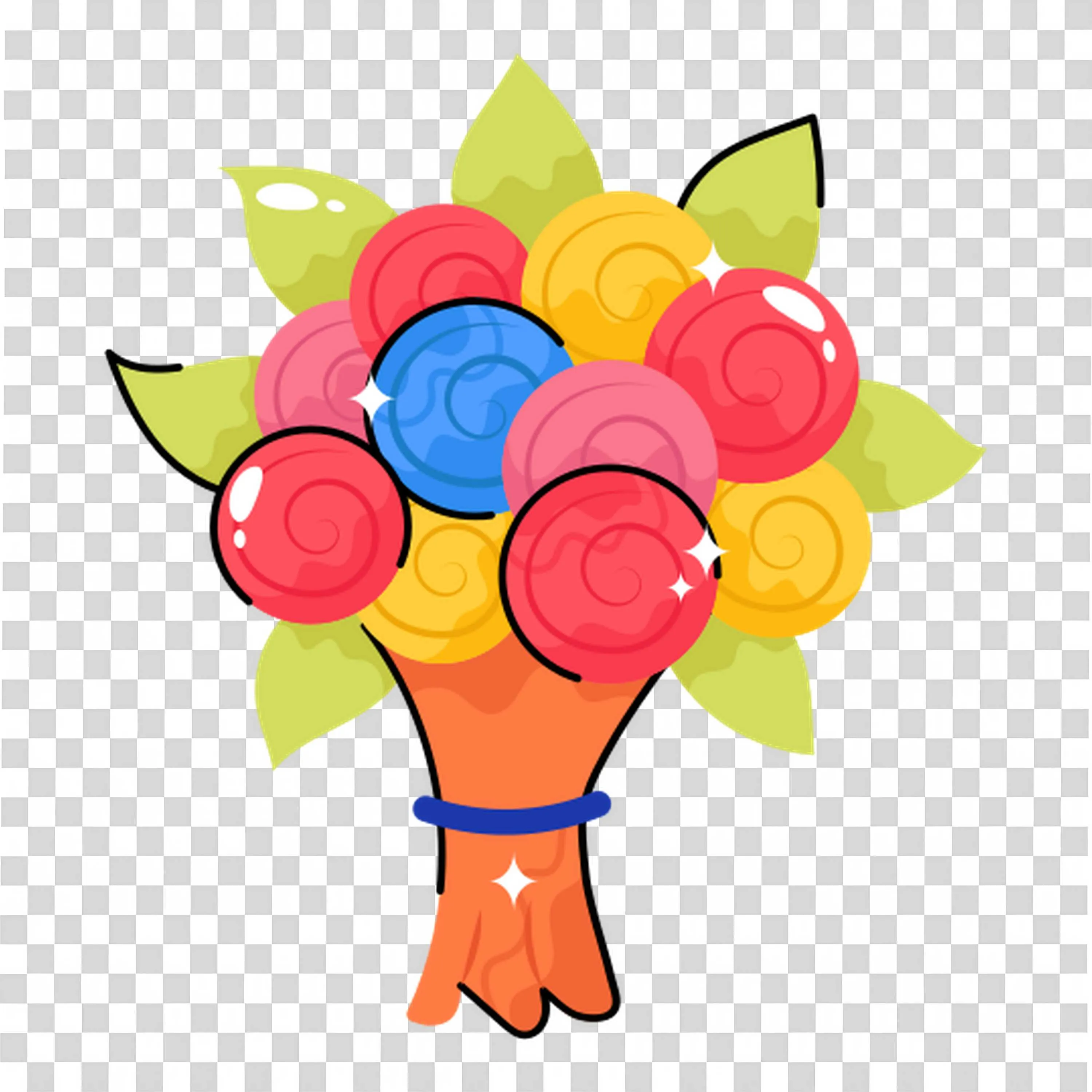 Beautiful Flower Bouquet Wrapped in Orange Paper PNG