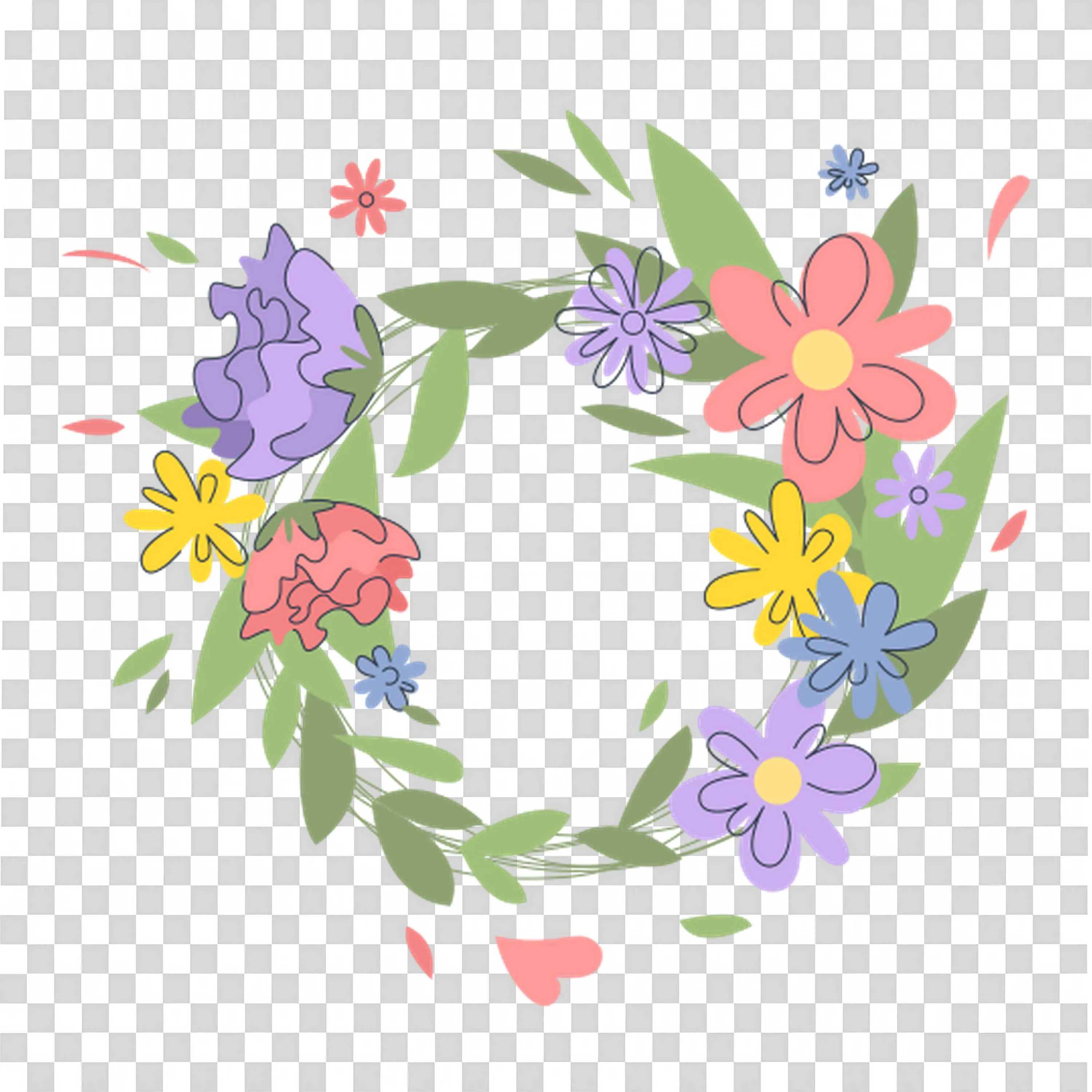 Beautiful Flower Wreath with Multicolor Blooms PNG