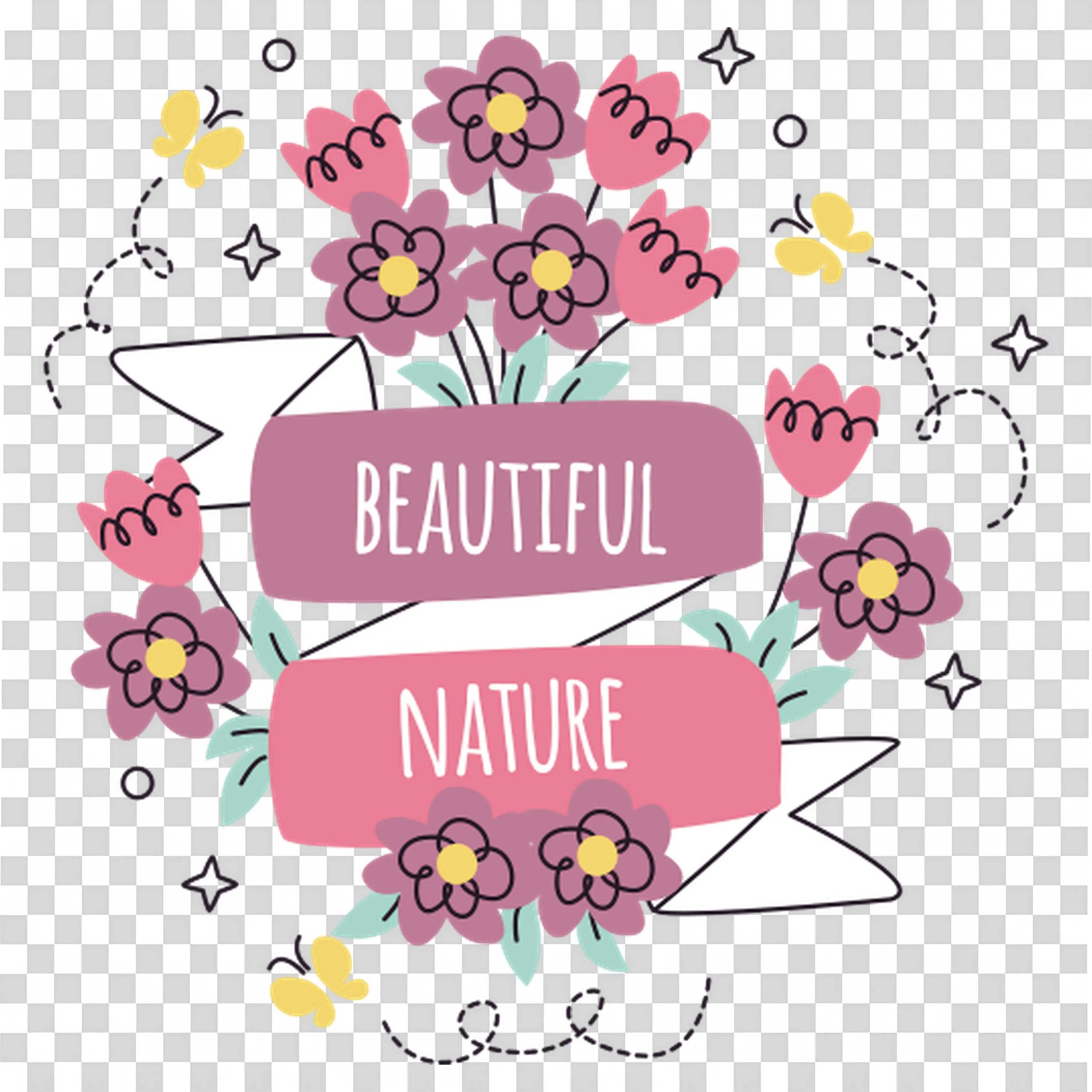 Beautiful Nature Text Surrounded By Pink Flowers PNG
