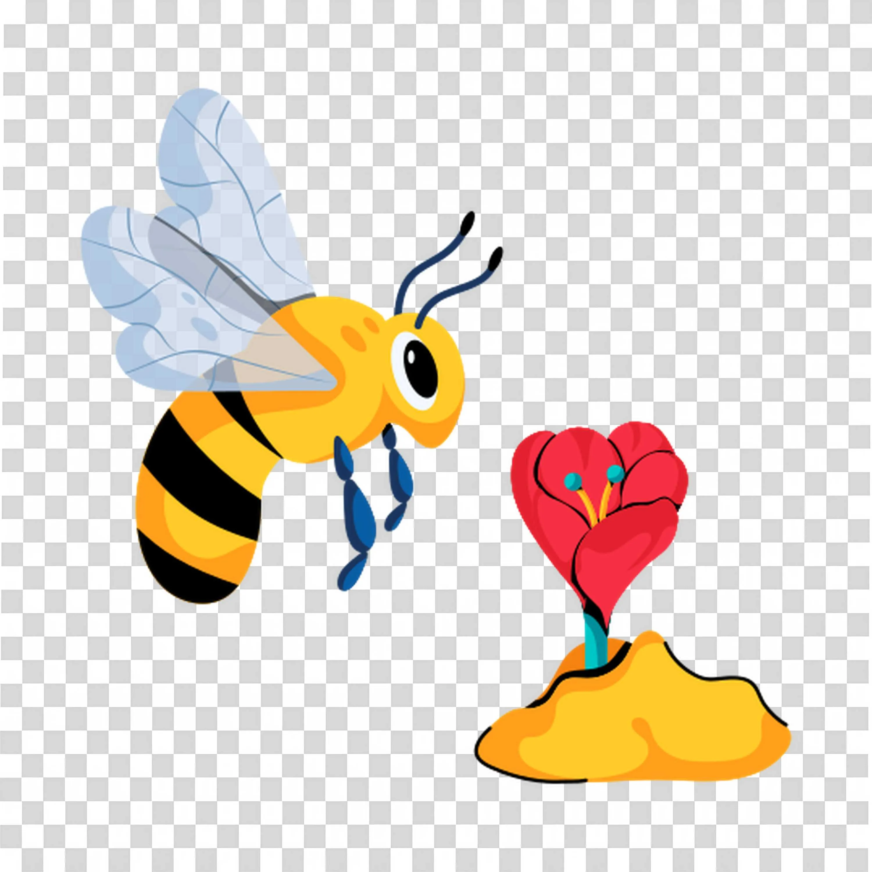 Bee Flying Toward a Heart Shaped Flower Design PNG
