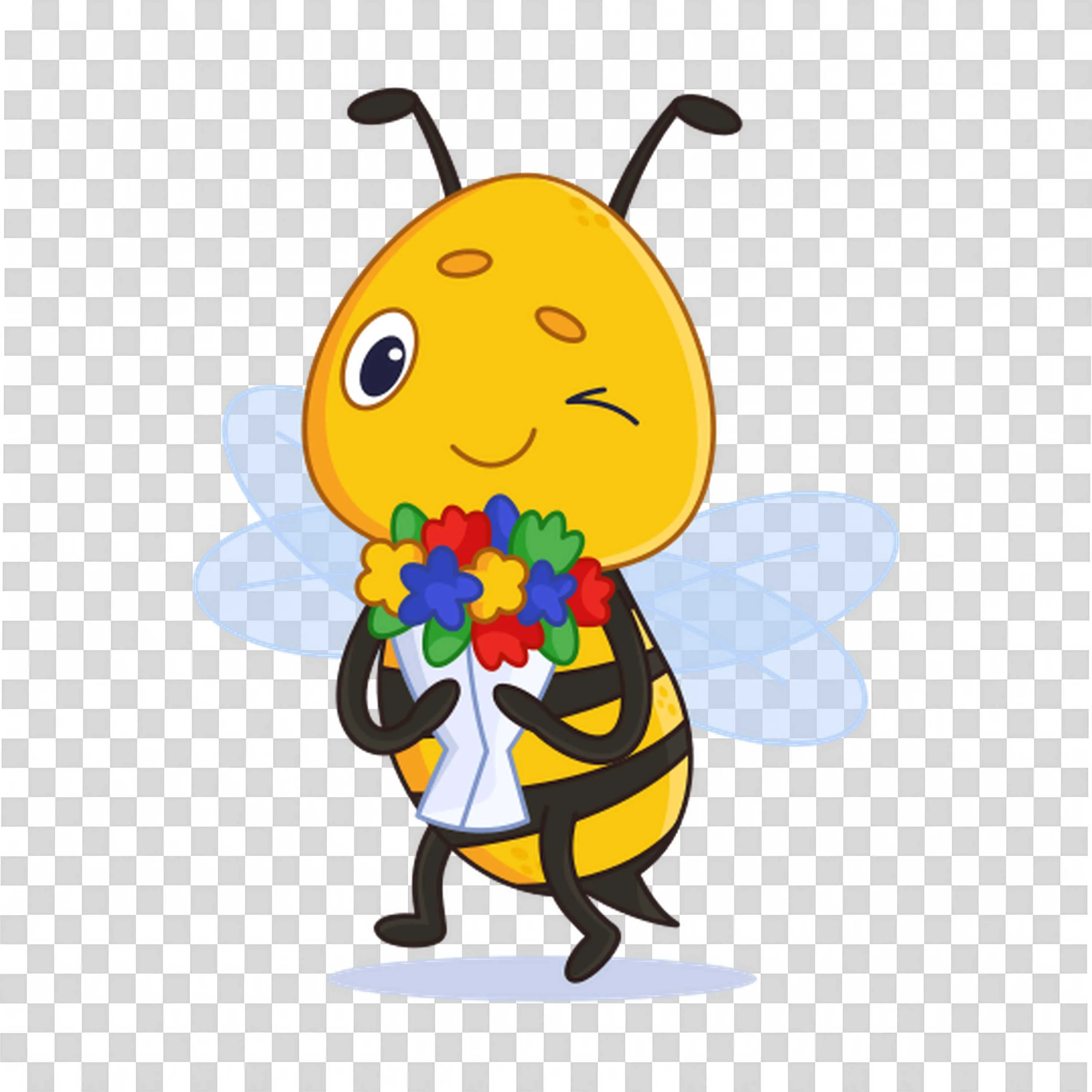 Bee Holding Flowers Supports Pollinator Life PNGImage