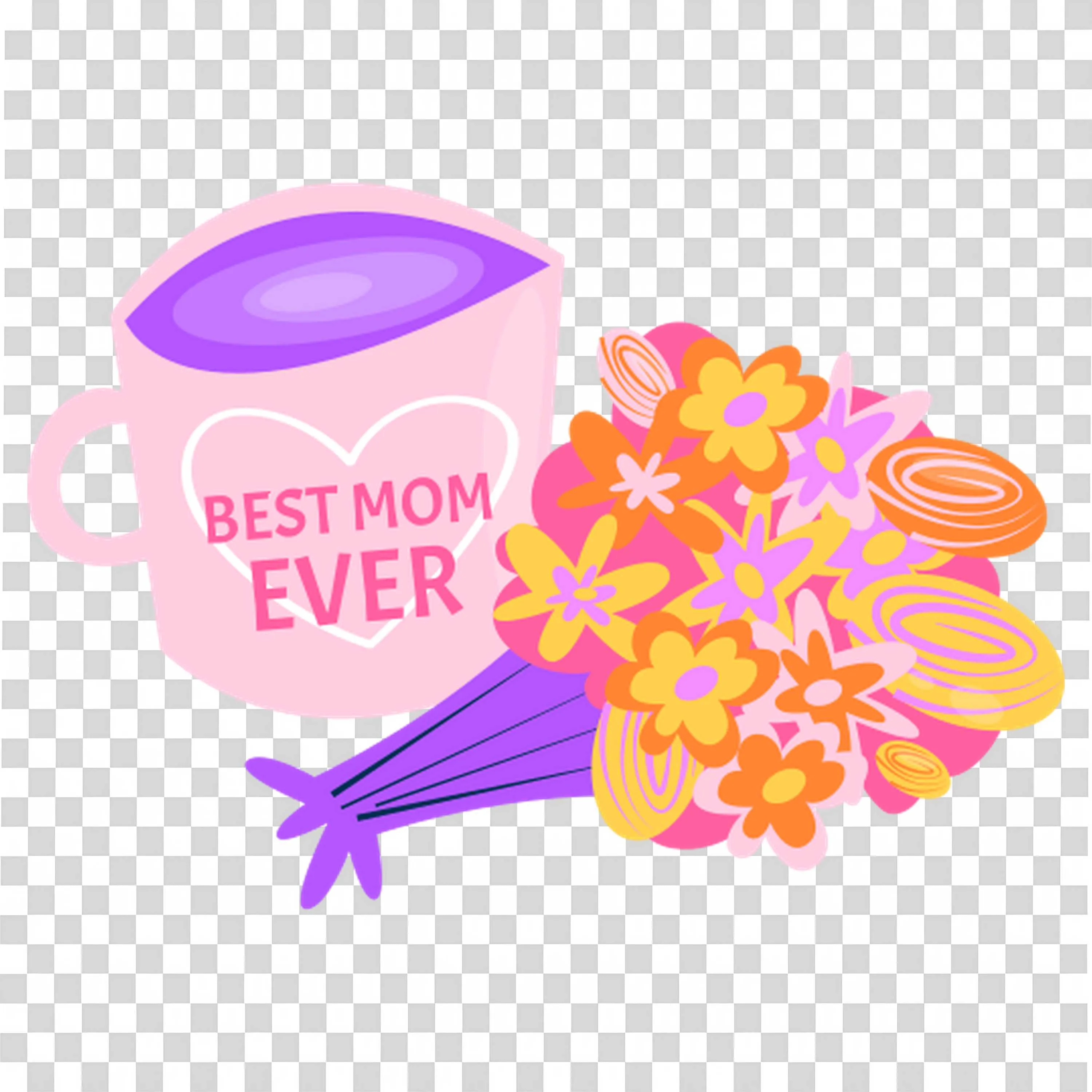 Best Mom Ever Mug and Bouquet Of Pink Flowers Gift