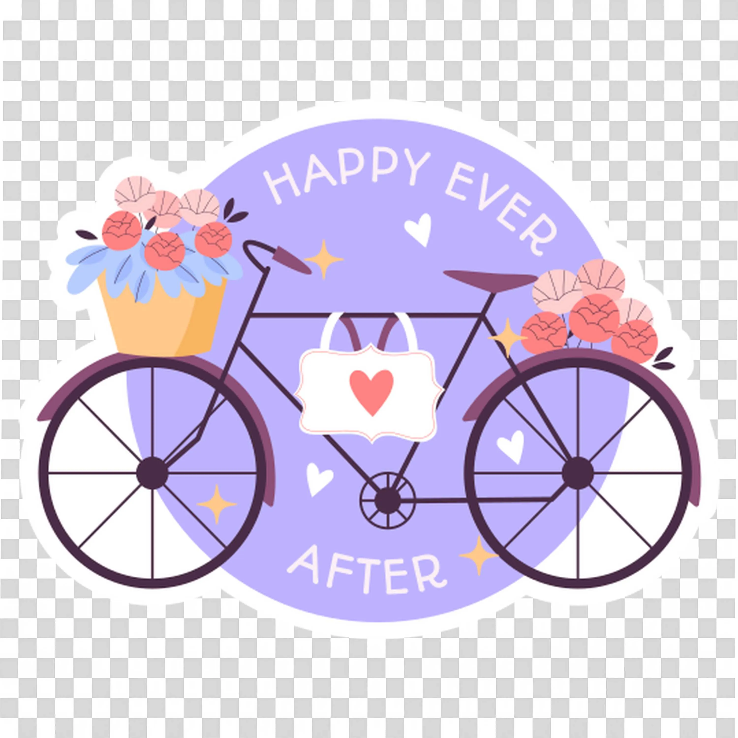 Bicycle with Flowers and Banner Saying Happy Ever After