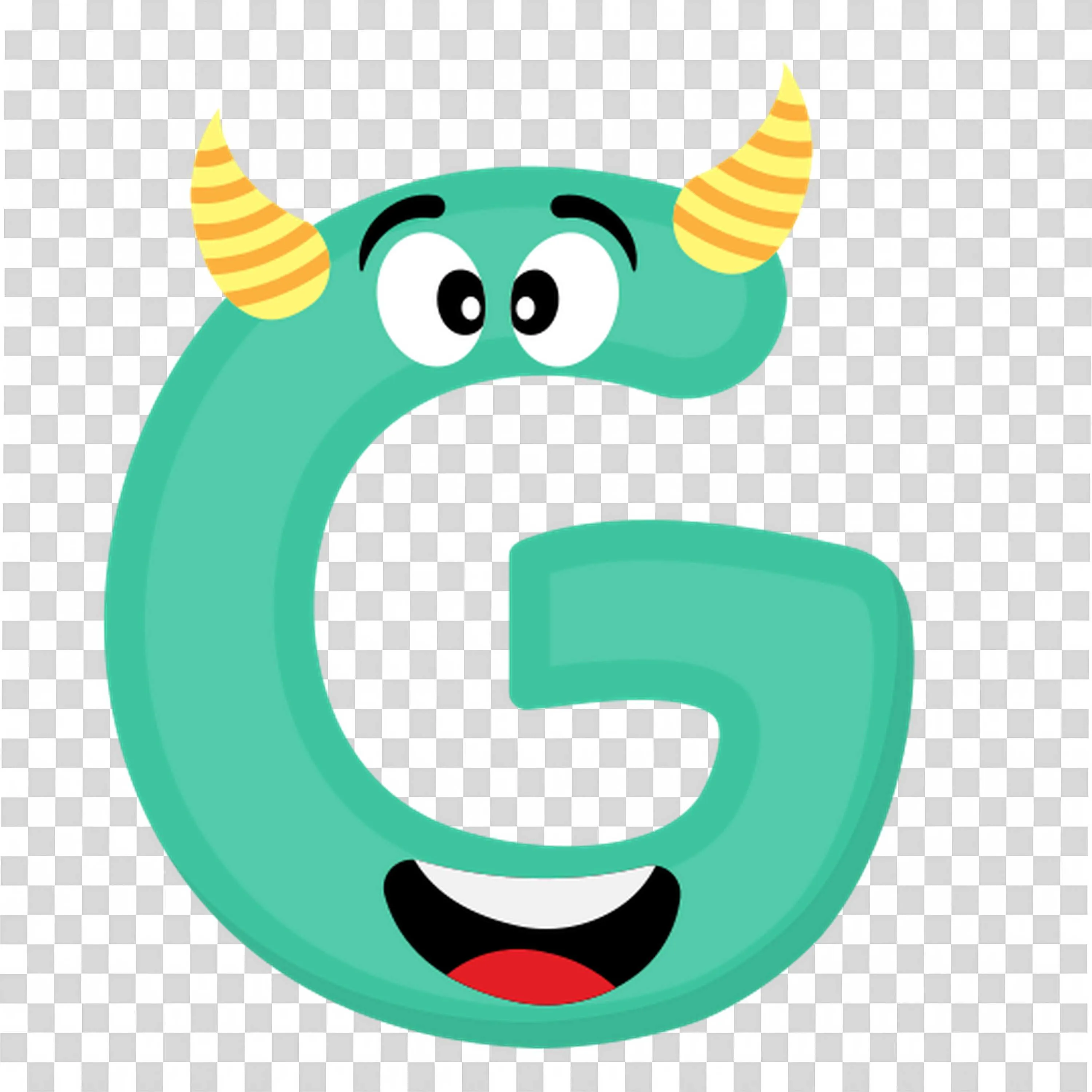 Big Green Letter G with Smiling Monster Face Inside