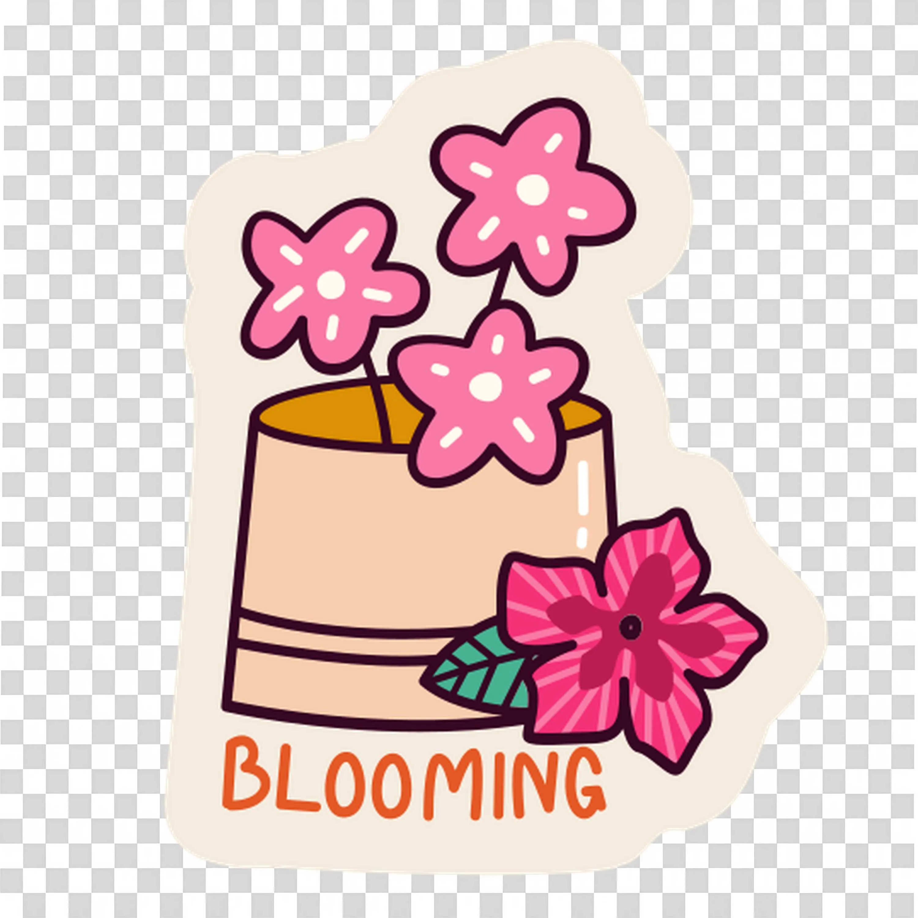 Birthday Cake Decorated with Pink Flowers and Blooming Text