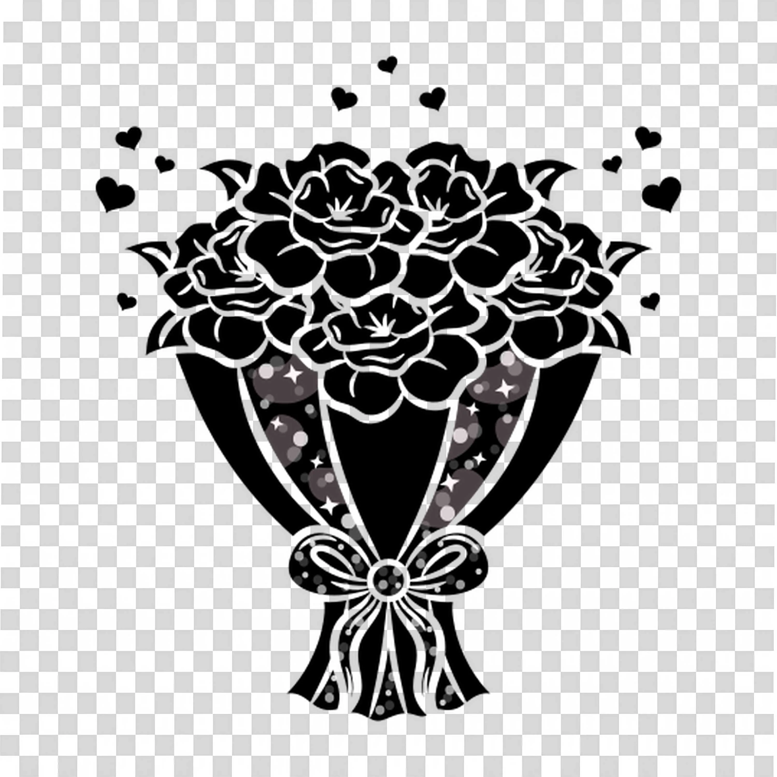 Black and White Floral Bouquet in Vintage Design Free PNG