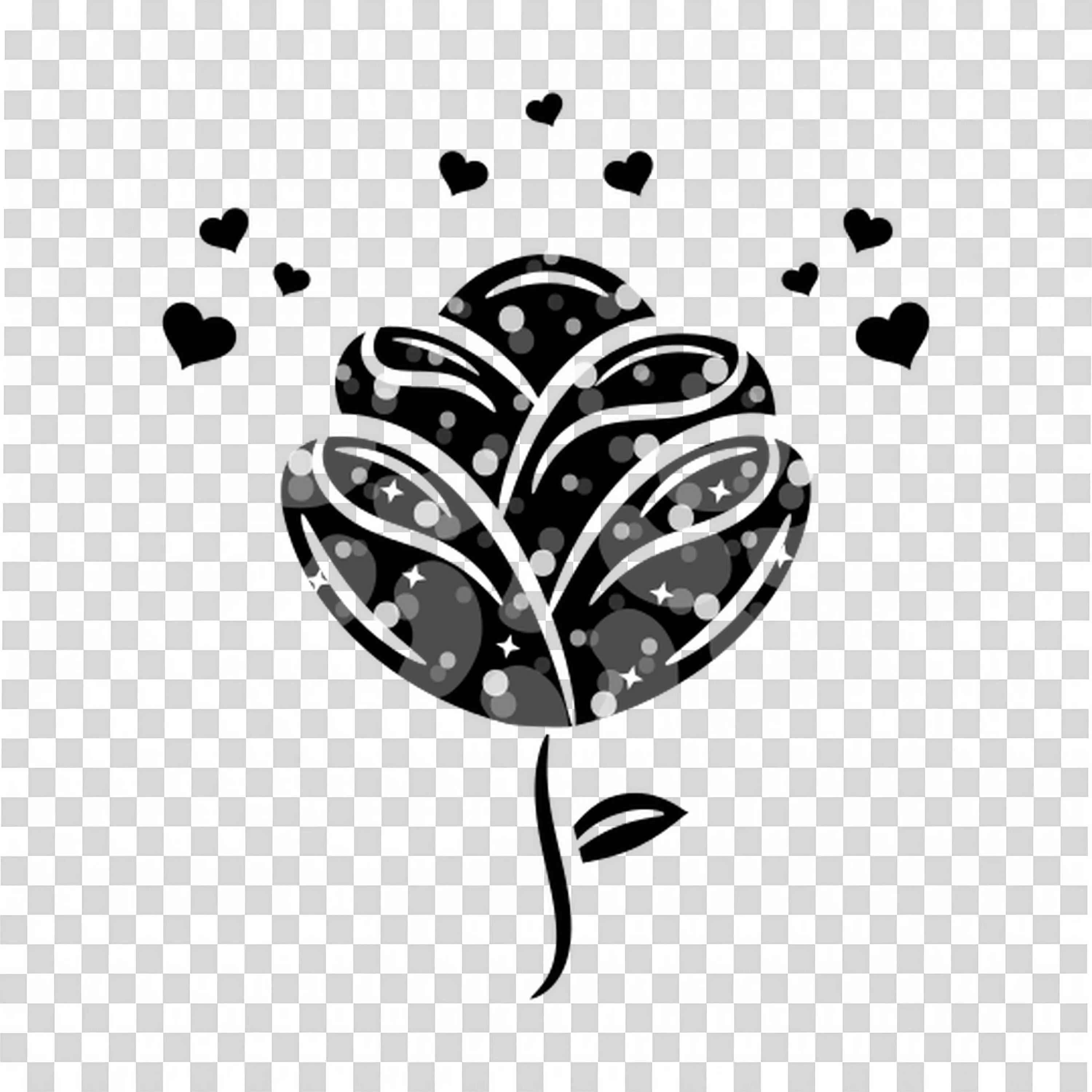 Black and White Rose with Floating Hearts PNGImage