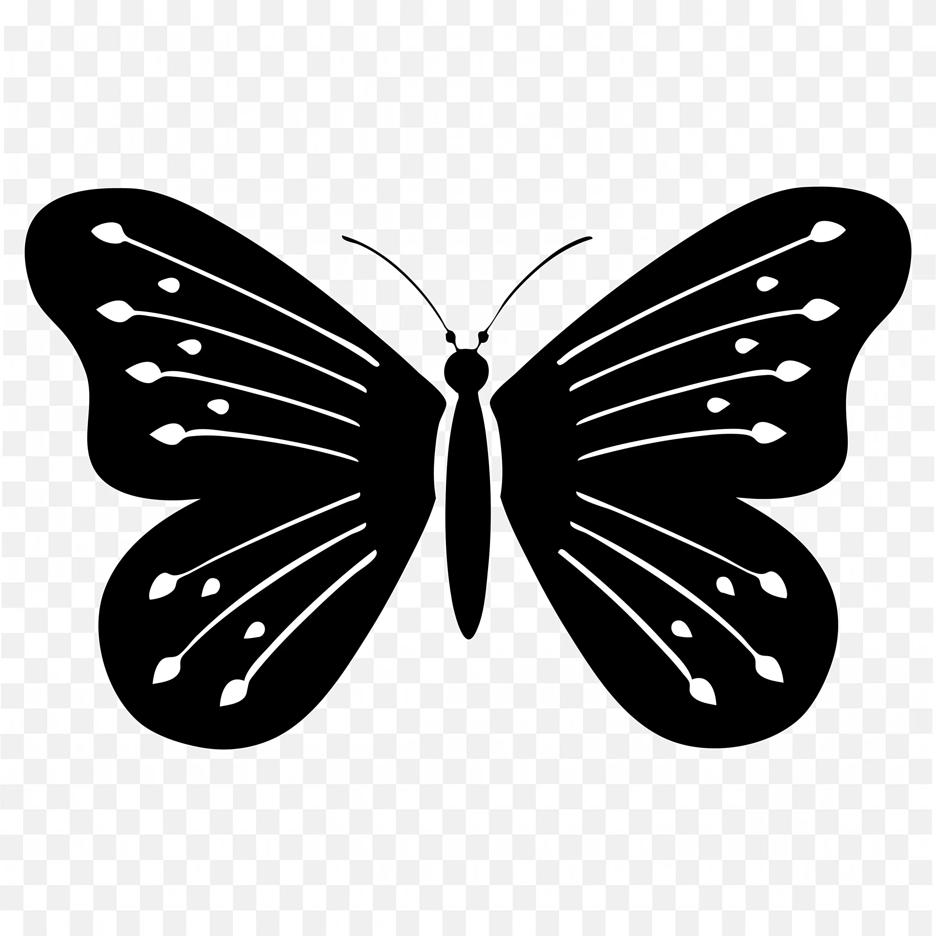 Black Butterfly with White Spots Silhouette PNG Art