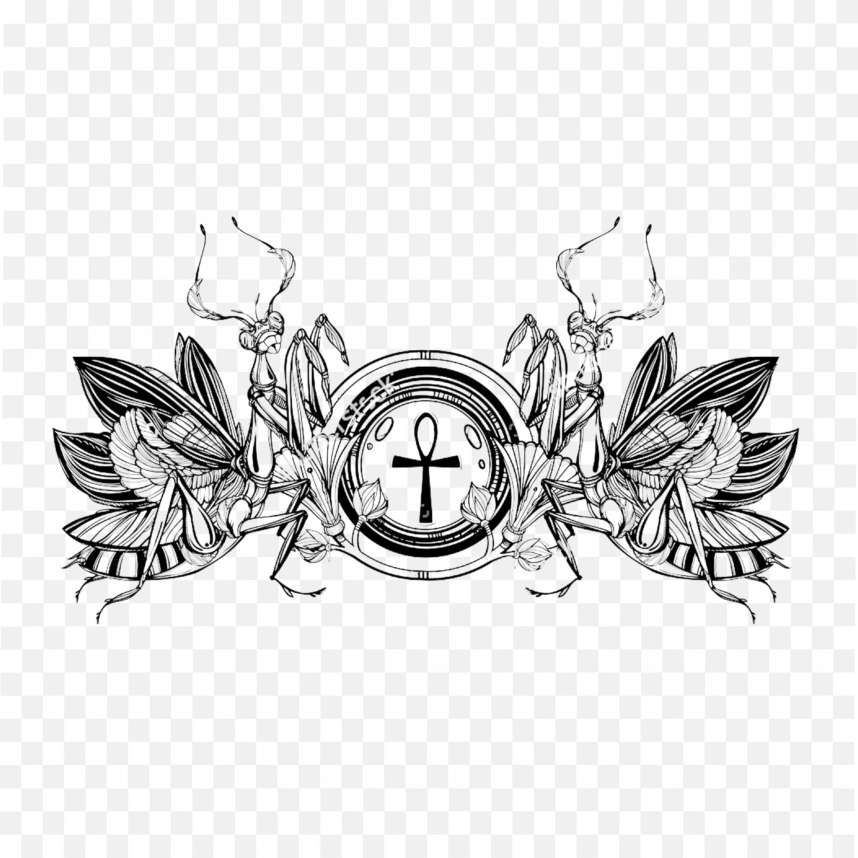 Black and White Floral Emblem PNG Image Free